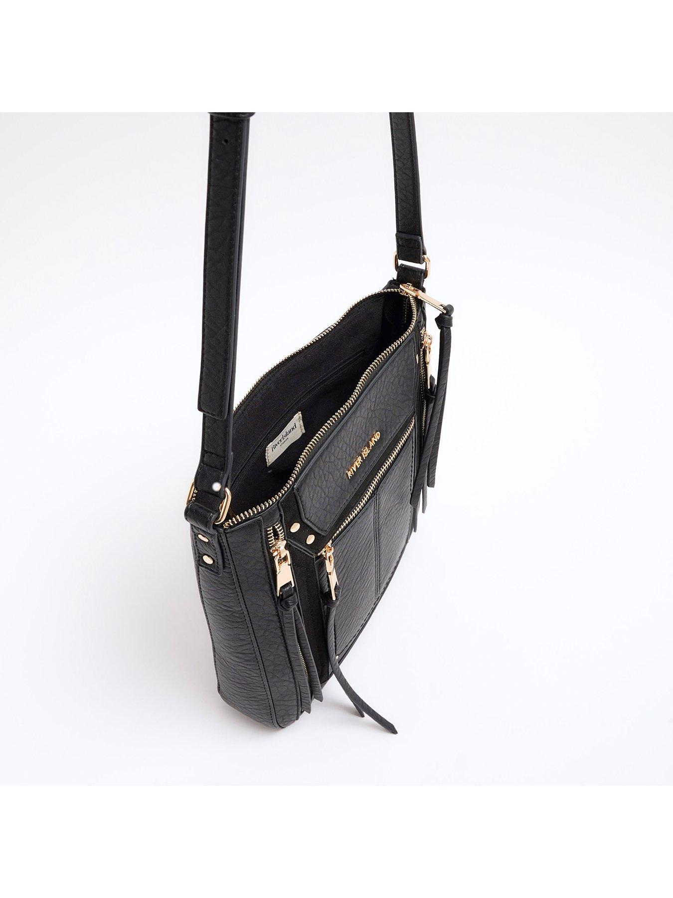 Panelled Zip Messenger Bag Black