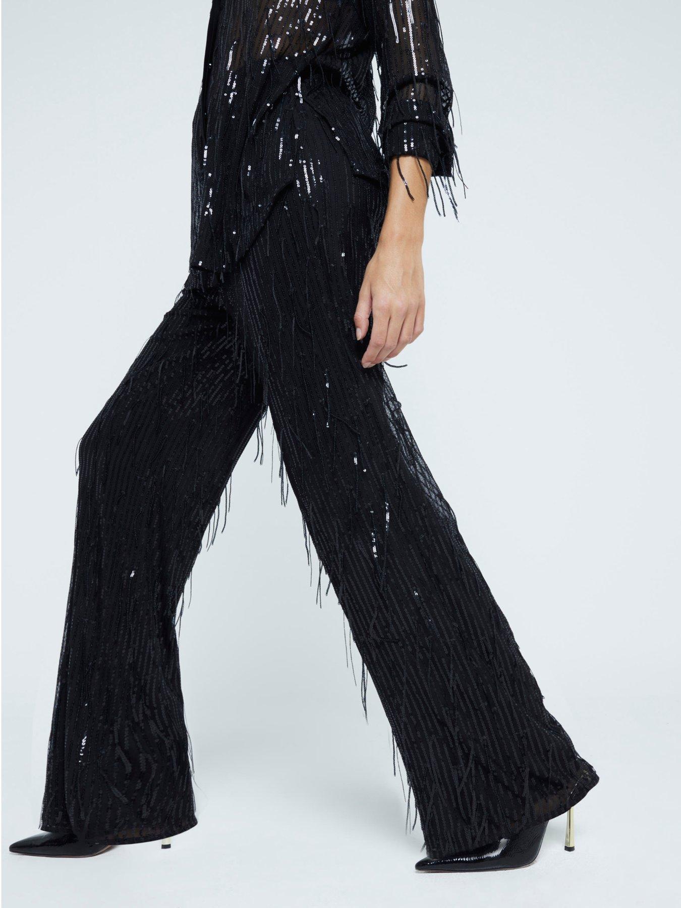 undefined Tailored Beaded Lace Trouser - Black