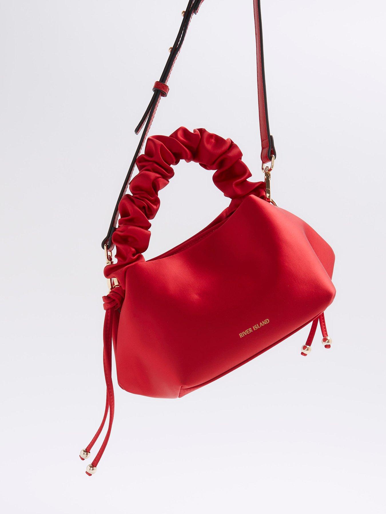 Ruched Grab Handle Crossbody Bag Red