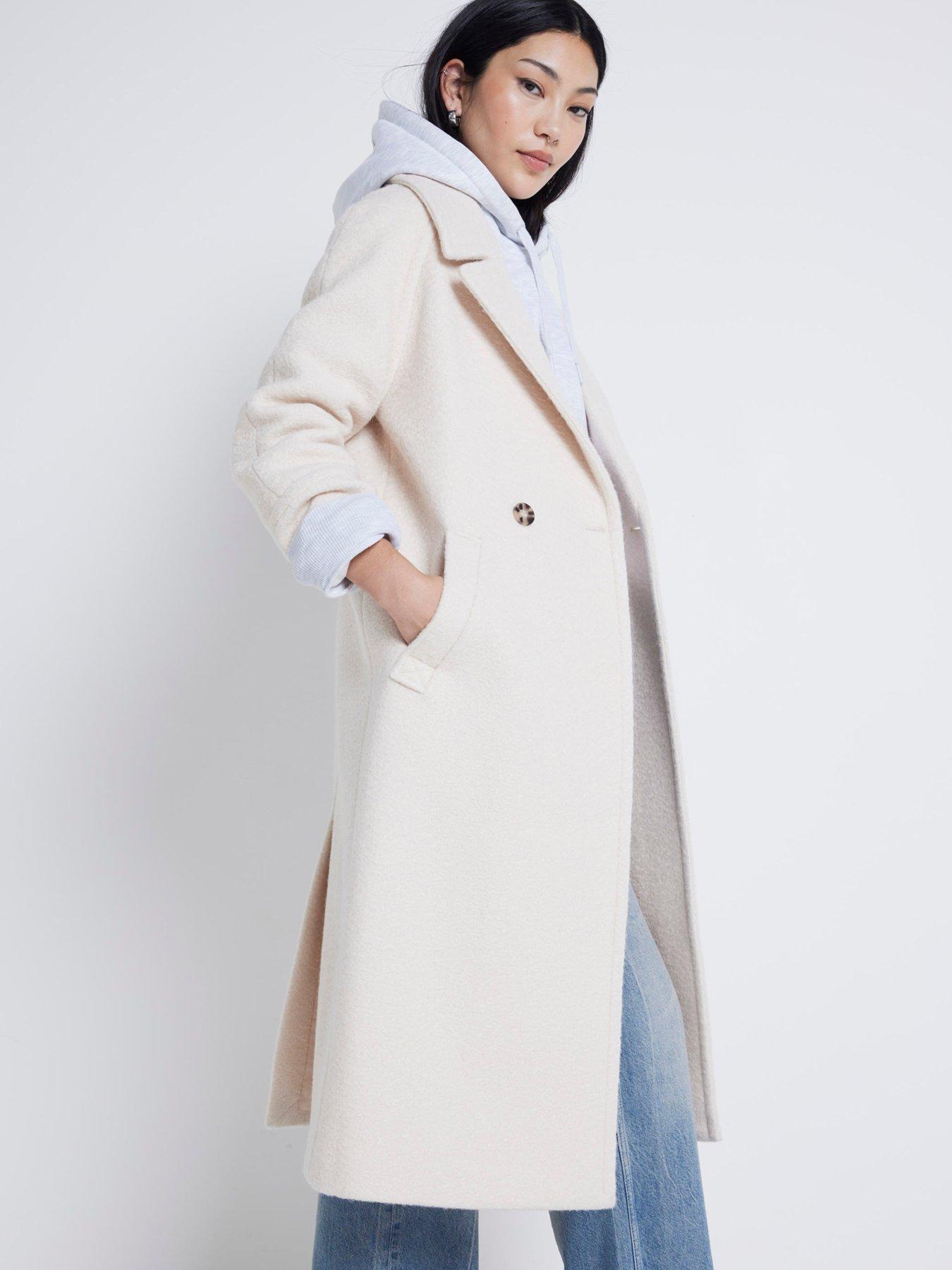 undefined Boiled Wool Slouch Coat - Cream