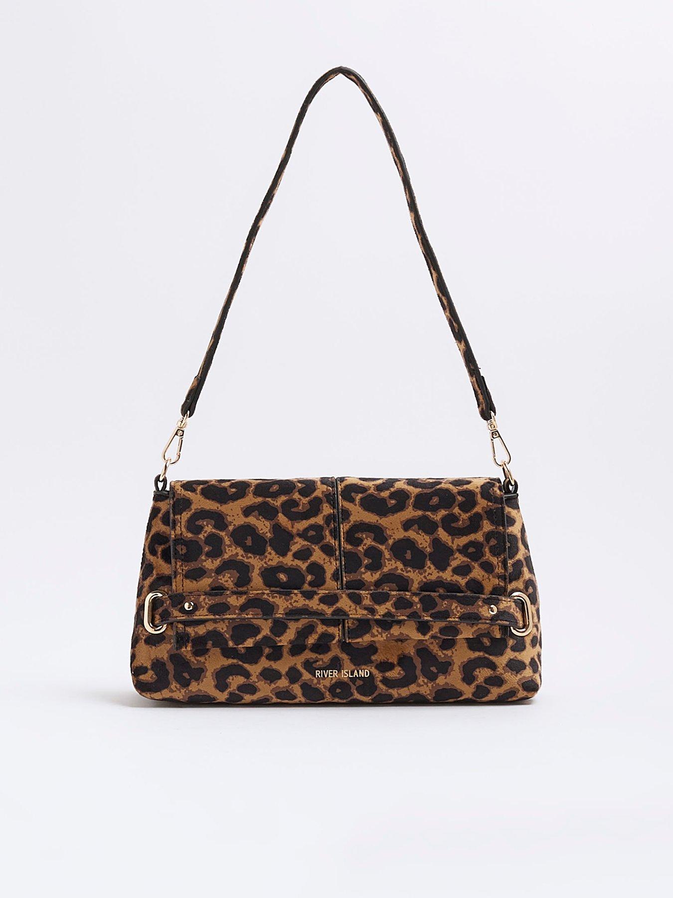 River Island Leopard Fold Over Clutch Bag Brown Very