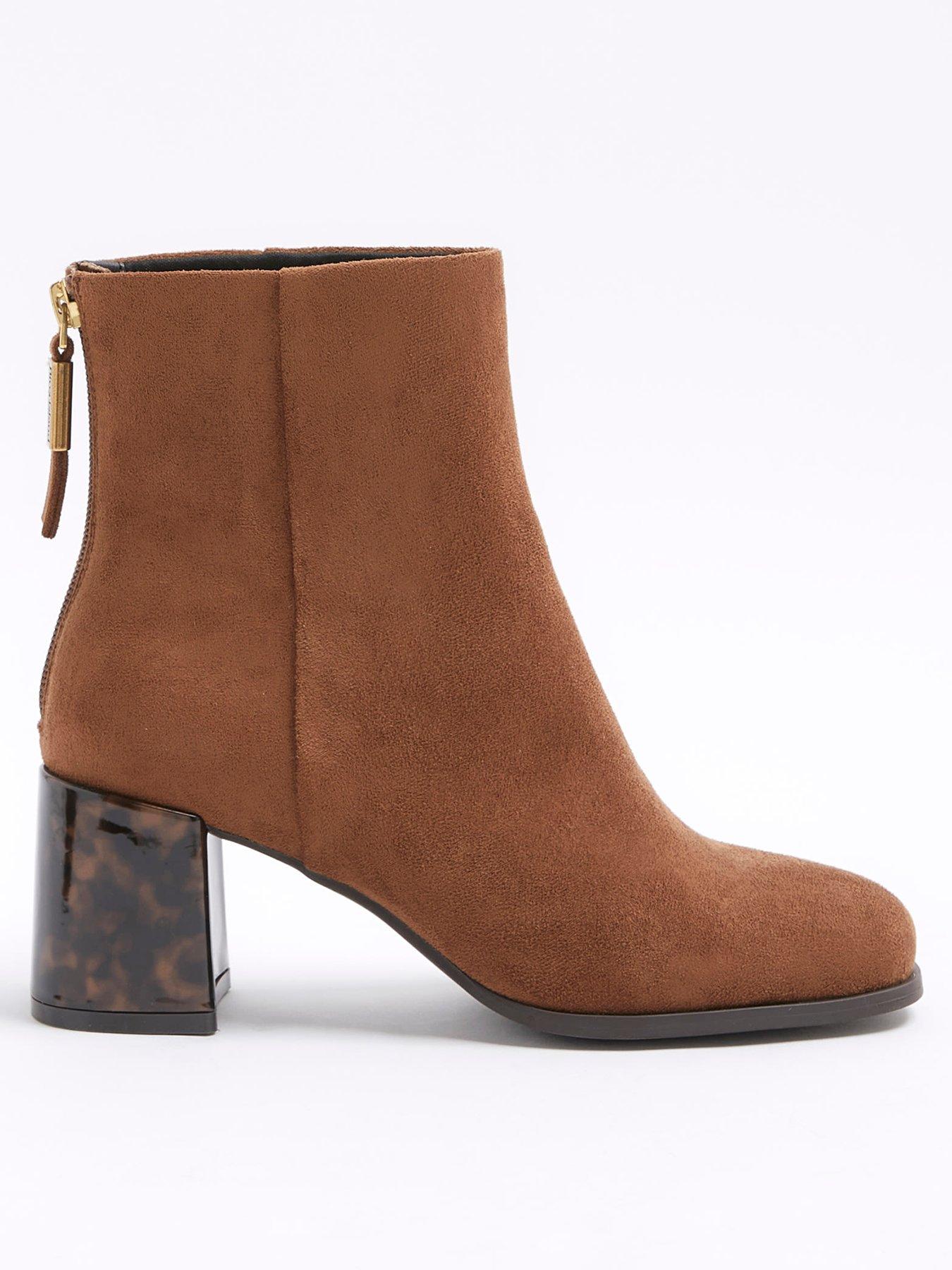 River Island Feature Block Heel Ankle Boots - Brown