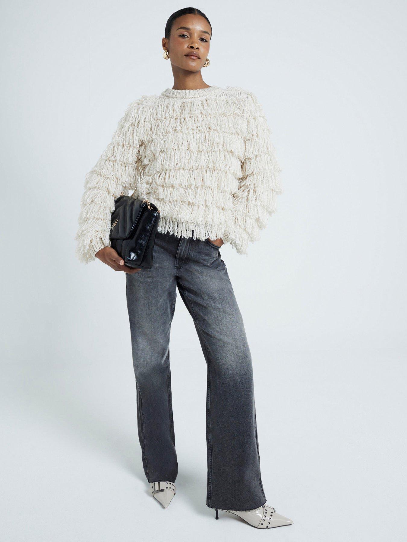 undefined Fringed Cable Knit Jumper - Cream
