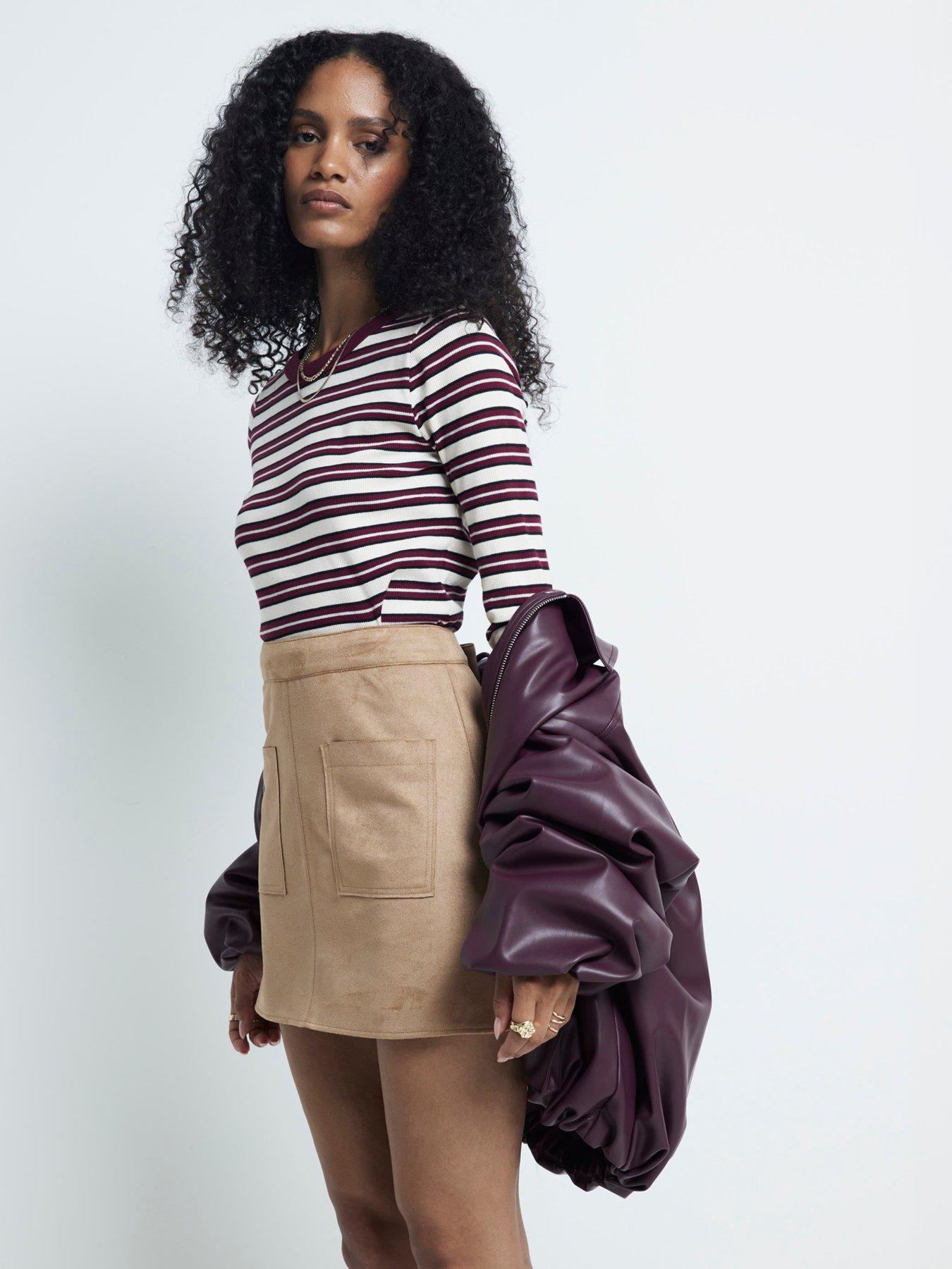 undefined Suedette Patch Pocket Mini Skirt - Beige