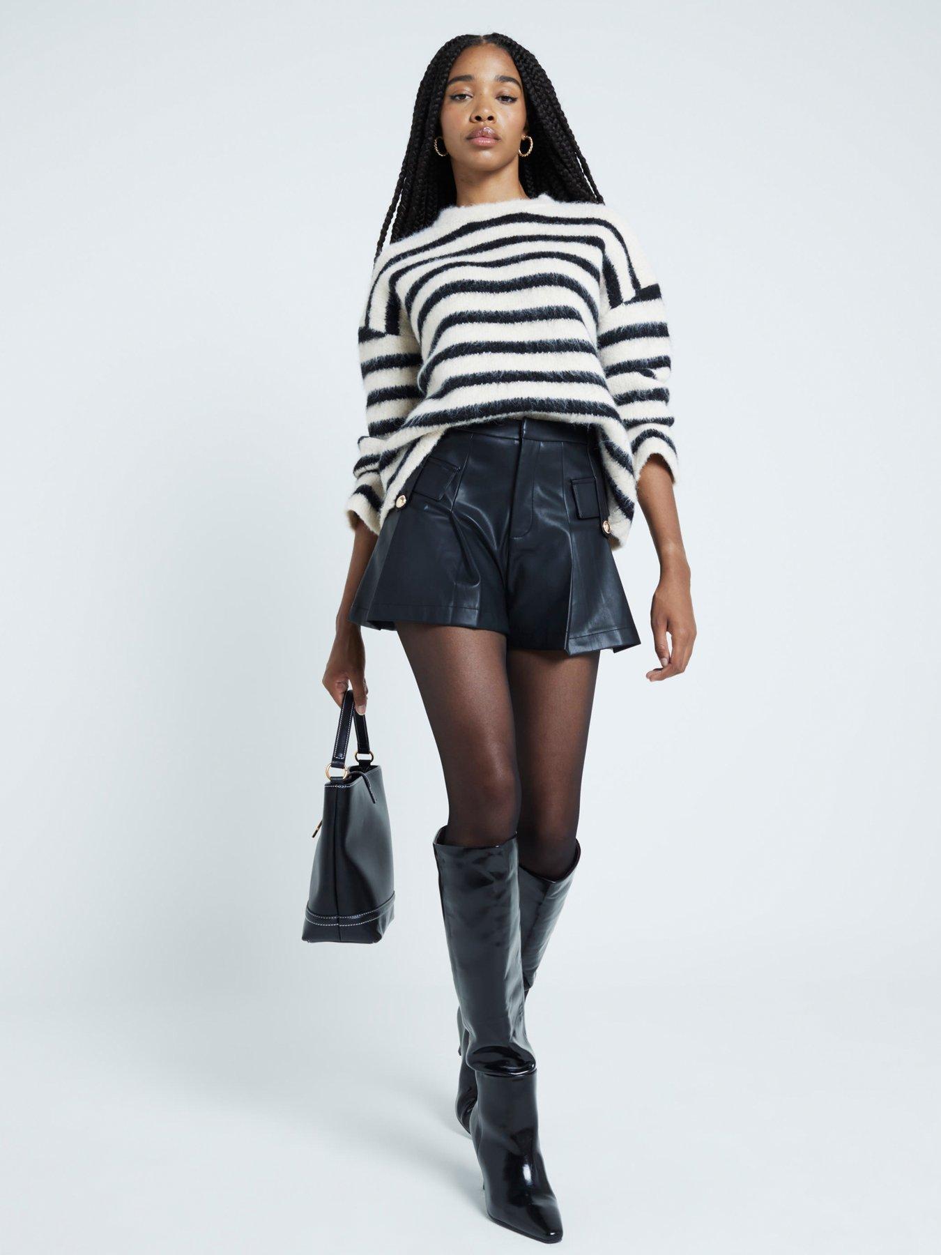 Black leather shorts river island online