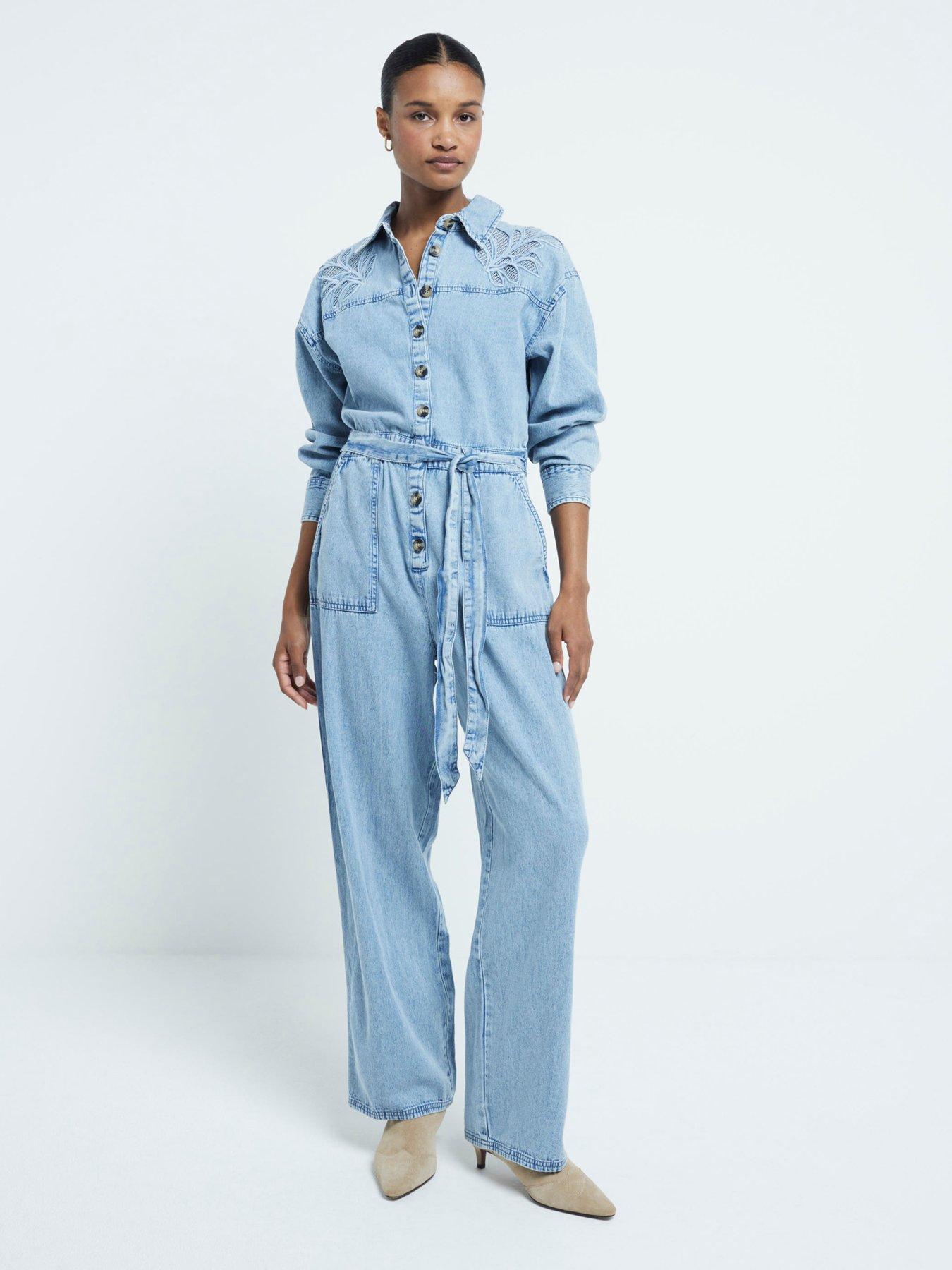 undefined Cutwork Denim Boiler Suit - Blue