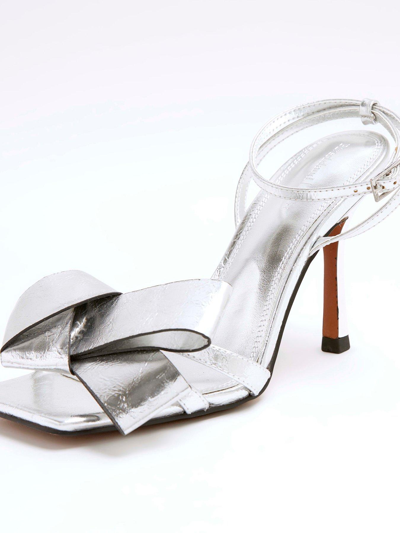 Origami Bow Heeled Sandal Silver
