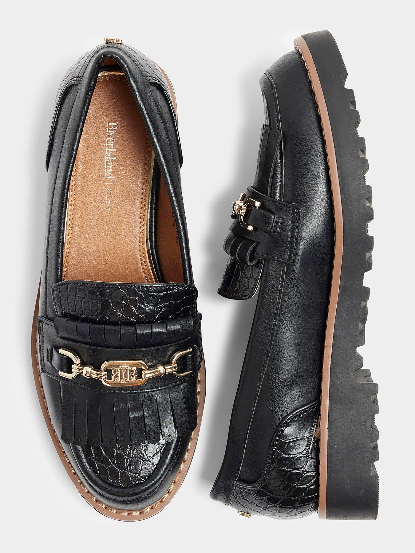 Wide Fit Fringed Snaffle Loafers Black