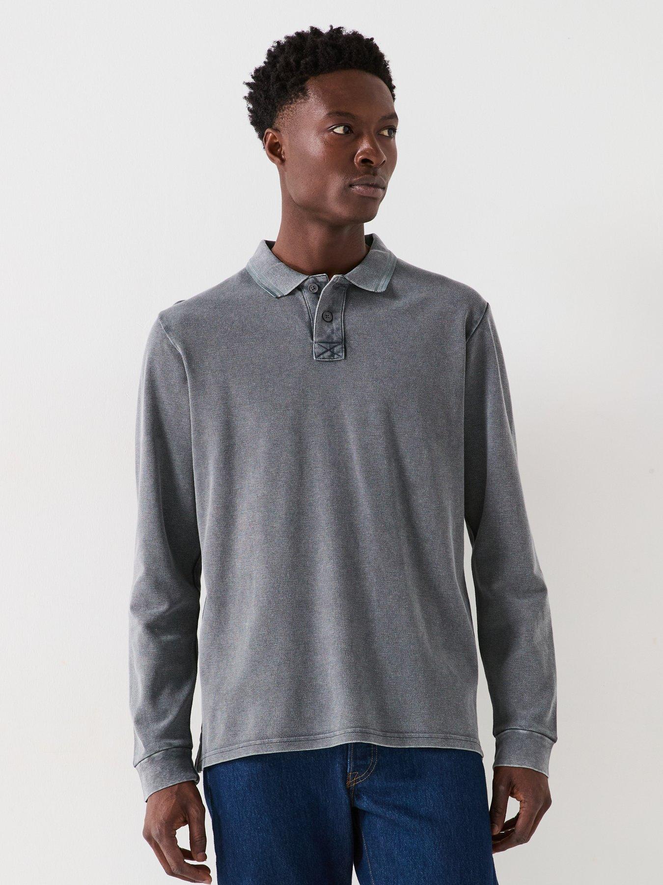 Image 1 of 6 of Very Man Garment Dyed Longsleeve Pique Polo - Dark Grey