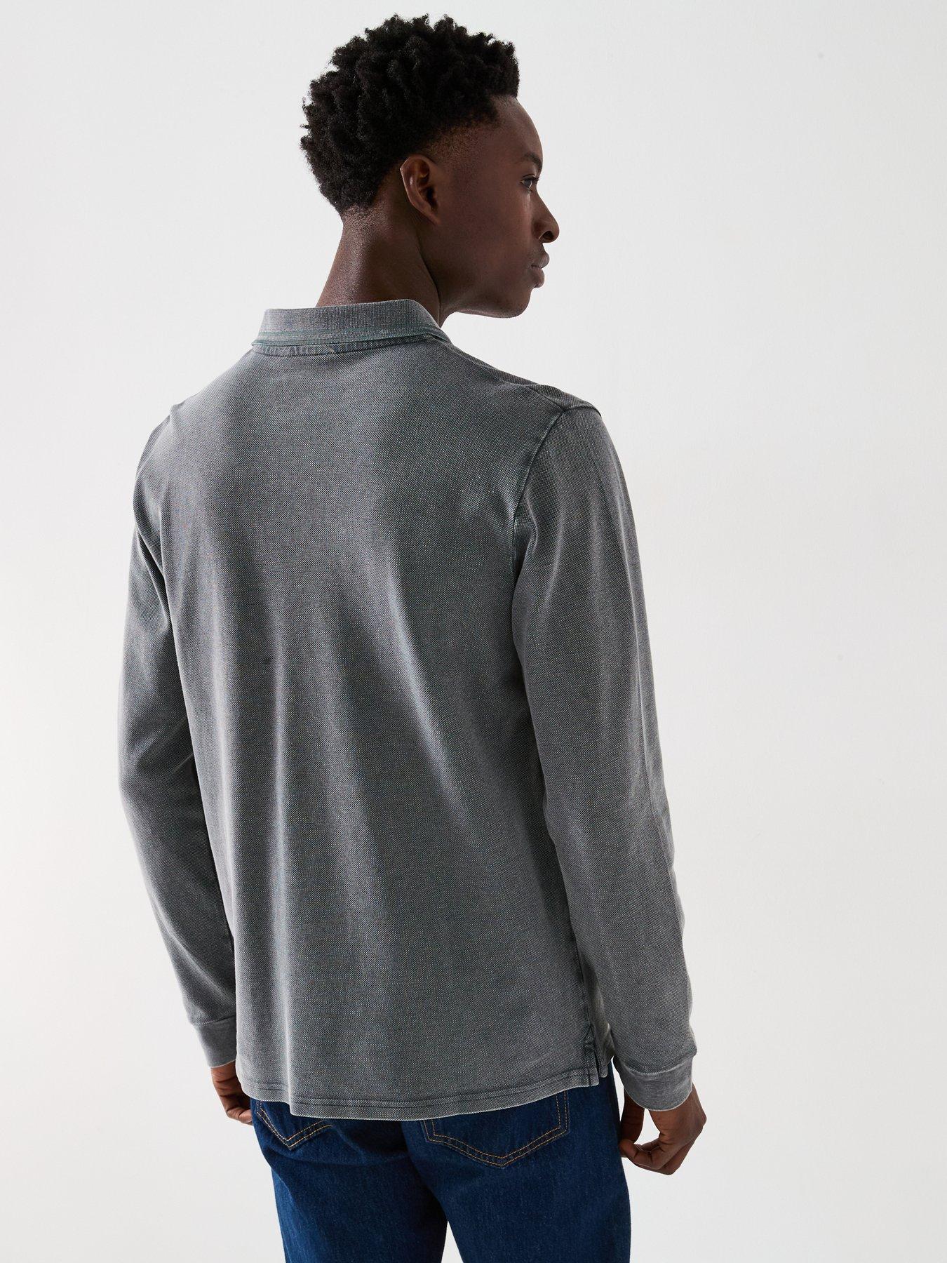 Image 2 of 6 of Very Man Garment Dyed Longsleeve Pique Polo - Dark Grey