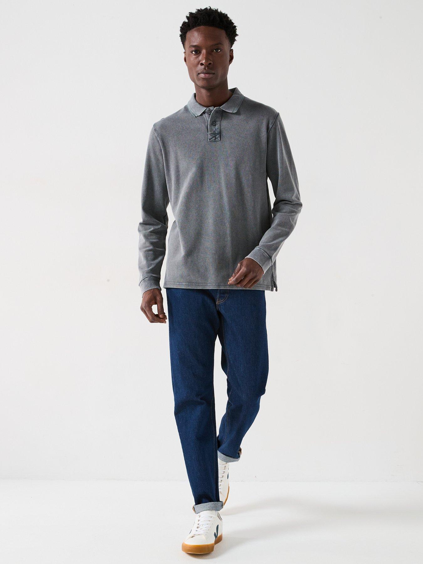 Image 3 of 6 of Very Man Garment Dyed Longsleeve Pique Polo - Dark Grey