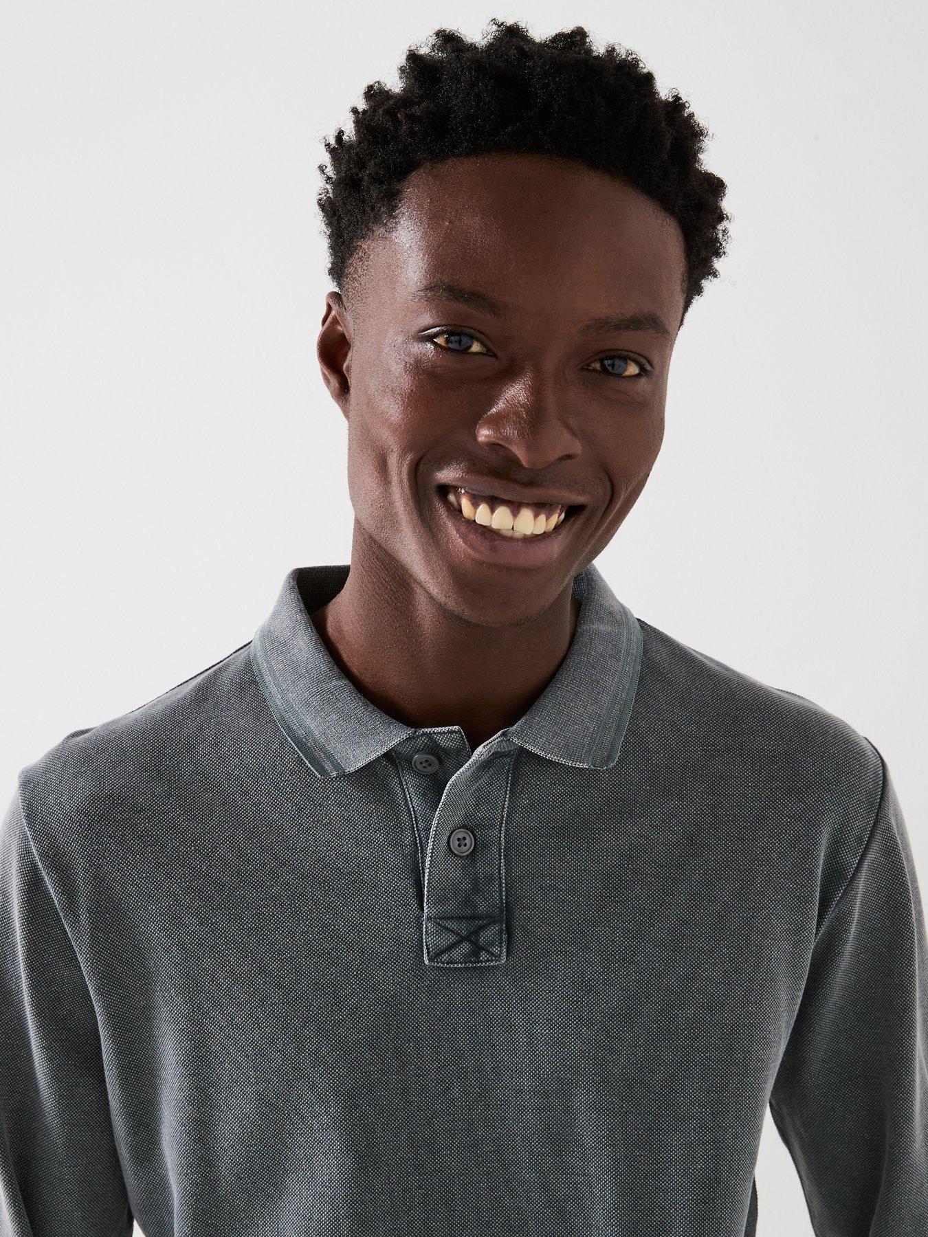 Image 4 of 6 of Very Man Garment Dyed Longsleeve Pique Polo - Dark Grey