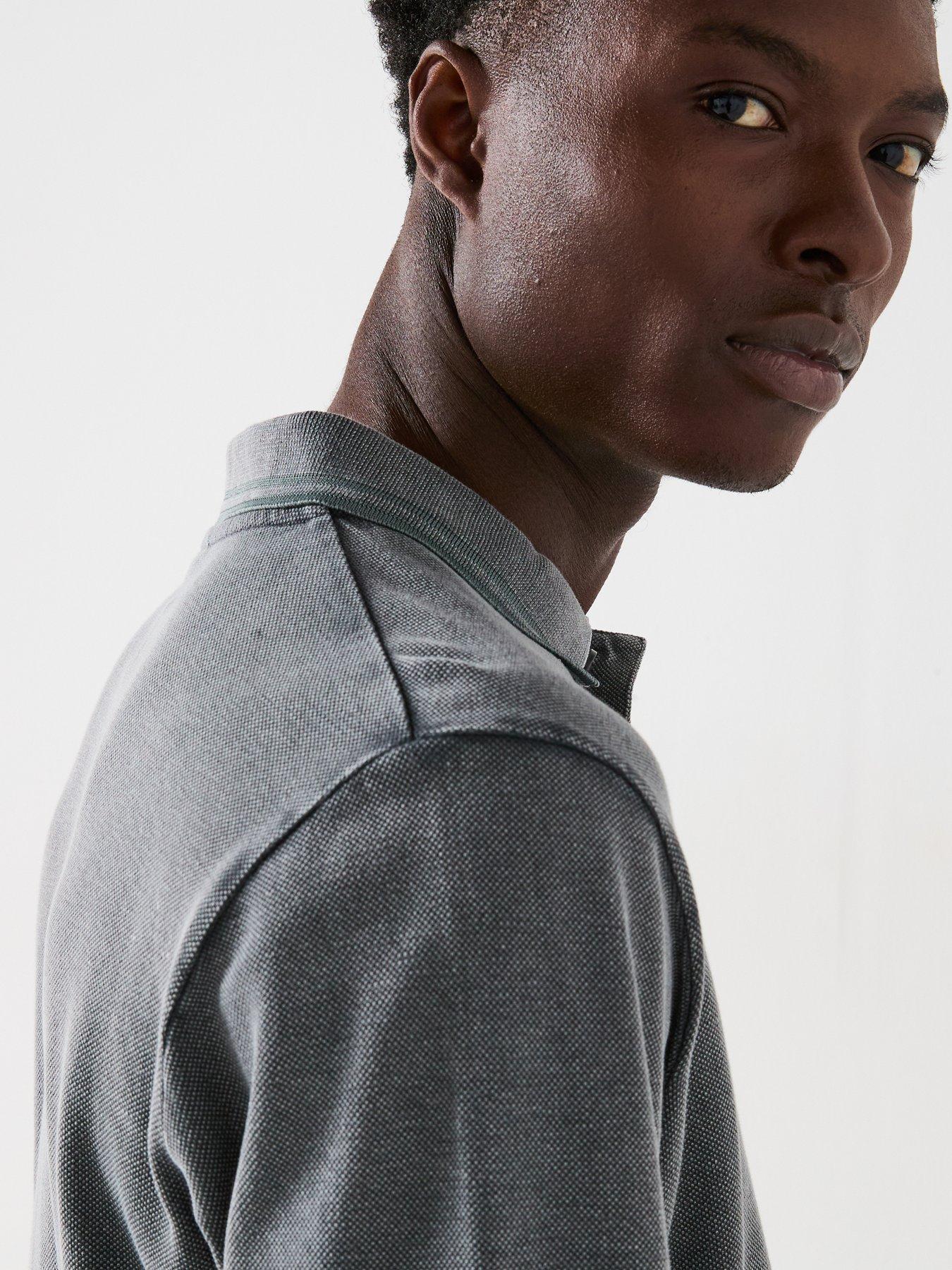 Image 6 of 6 of Very Man Garment Dyed Longsleeve Pique Polo - Dark Grey