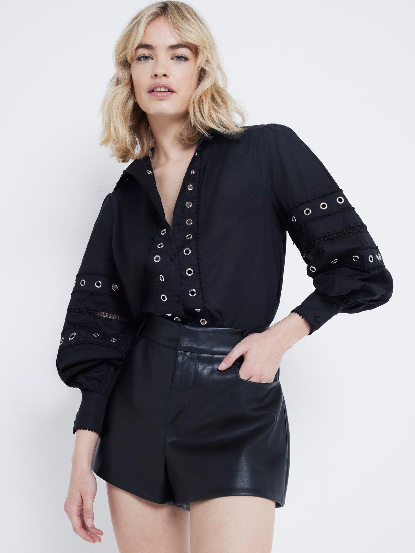river island lace eyelet detail shirt - black