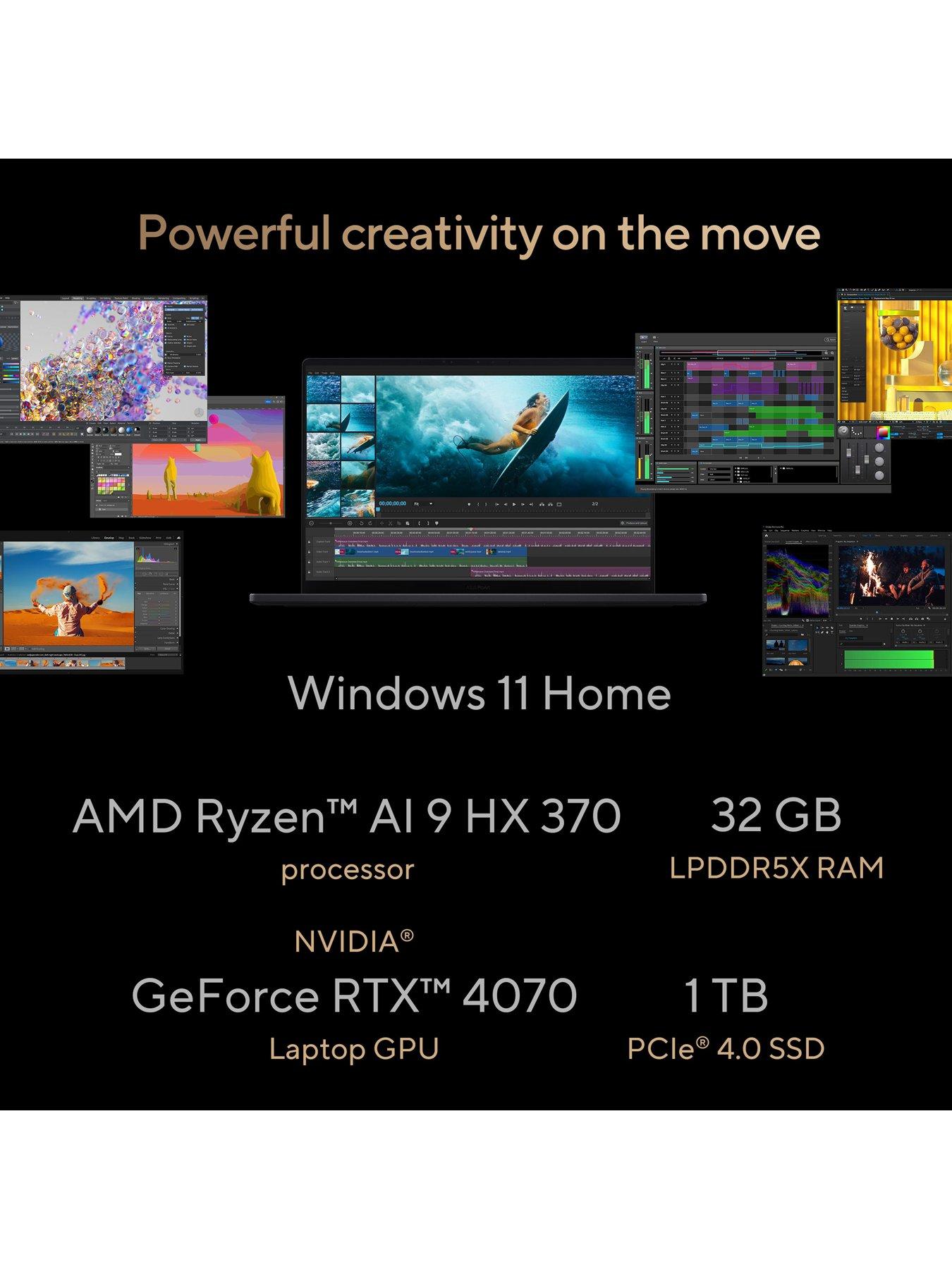 Image 4 of 7 of Asus ProArt P16 Laptop&nbsp;- 16in OLED WQUXGA Touchscreen,&nbsp;AMD Ryzen AI 9, GeForce RTX 4070, 32GB RAM, 1TB SSD&nbsp;- Black