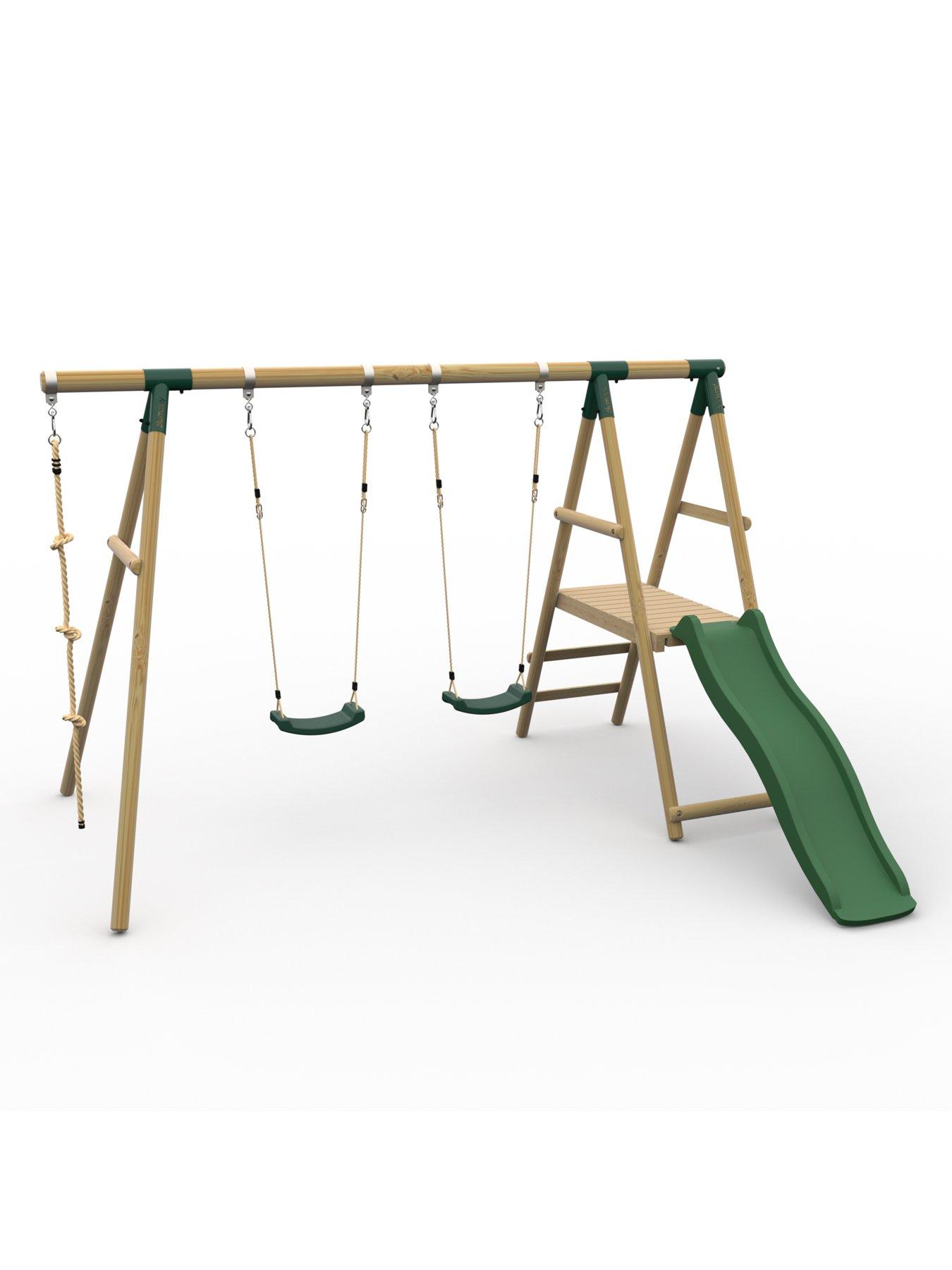 Image 3 of 6 of Plum Giant Baboon Wooden Swing Set - Double Swing, Rope, Deck &amp; Slide - Green