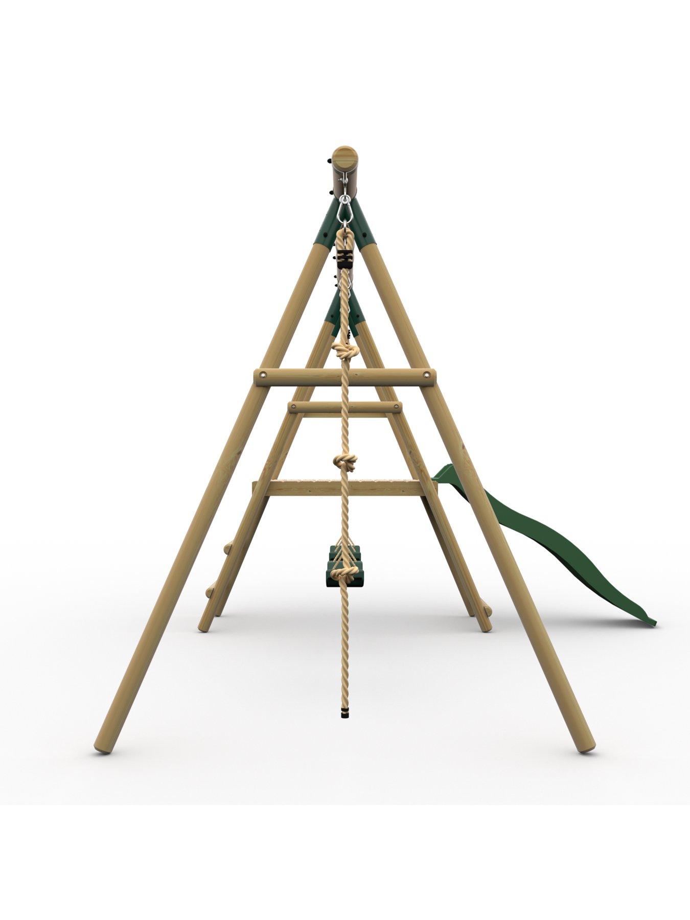 Image 4 of 6 of Plum Giant Baboon Wooden Swing Set - Double Swing, Rope, Deck &amp; Slide - Green