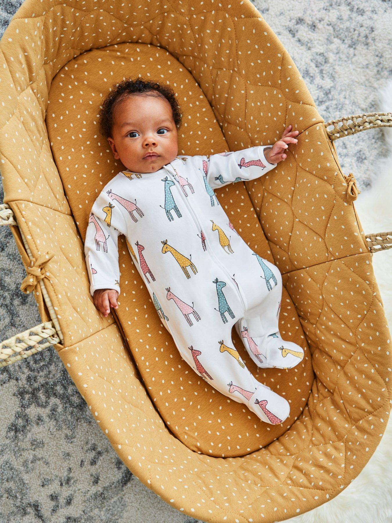 JoJo Maman Bebe Girls Giraffe Print Zip Sleepsuit White very