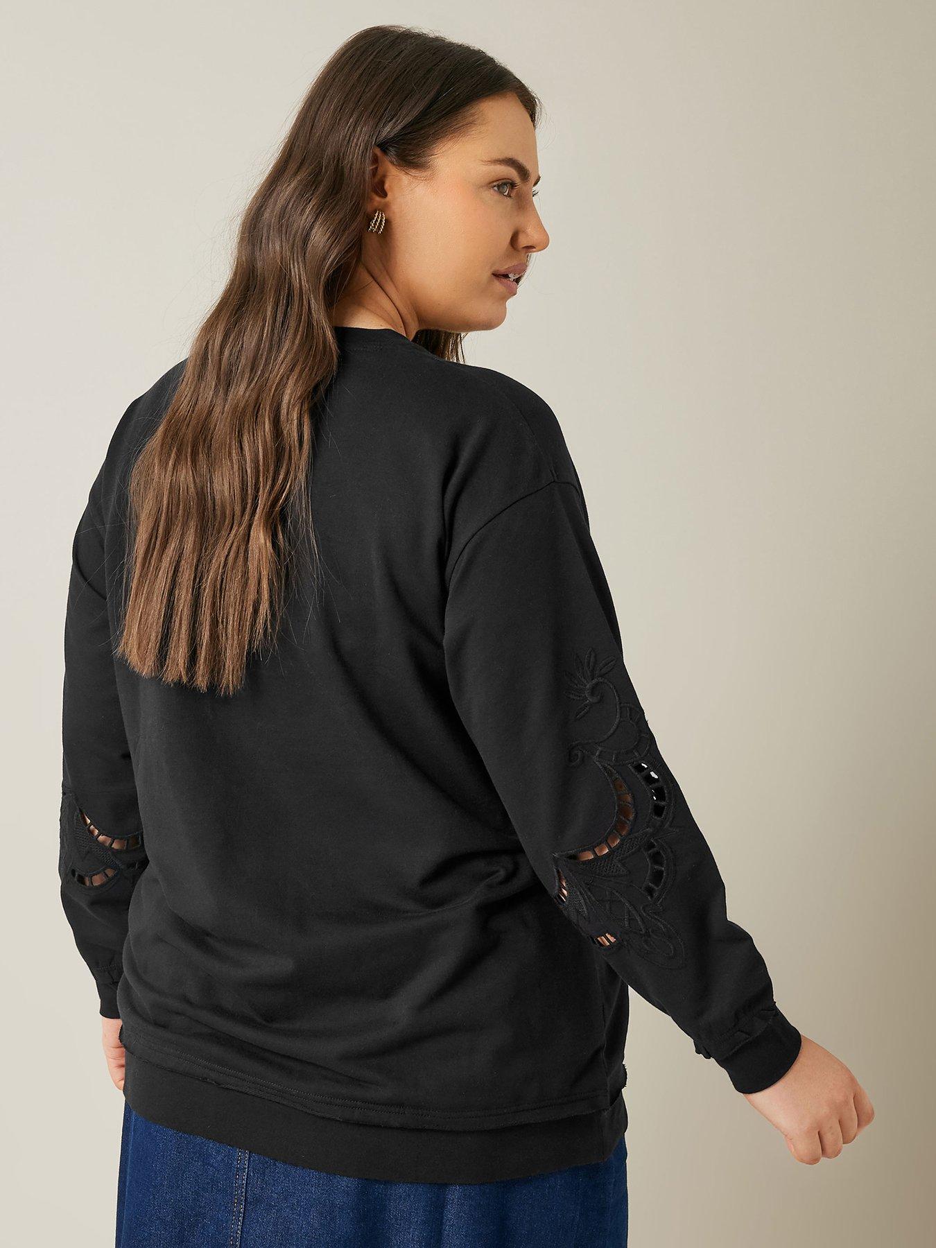 Image 2 of 4 of Evans Cutwork Crew Neck Sweatshirt - Black