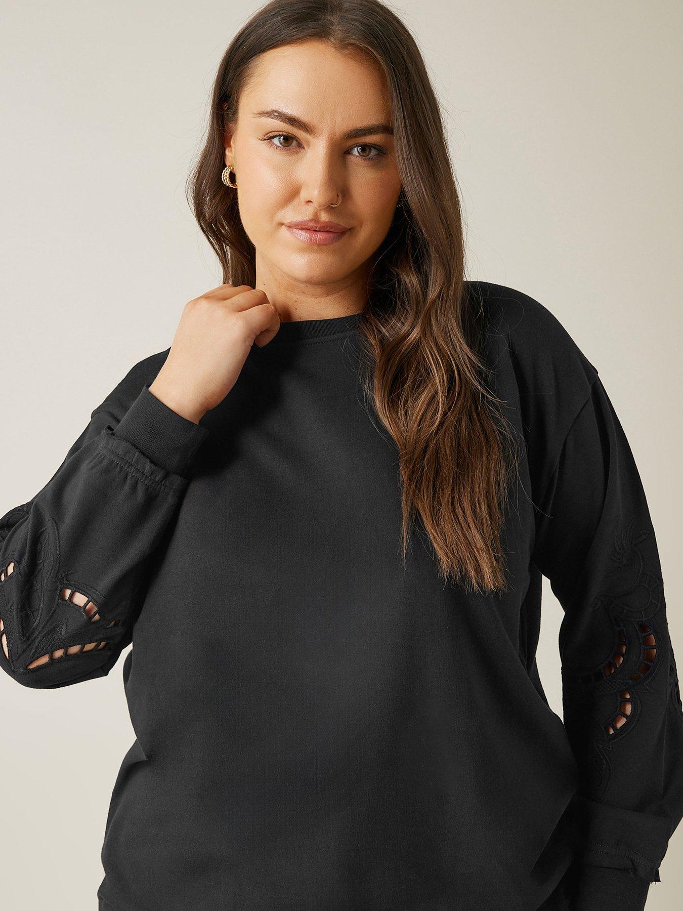 Image 4 of 4 of Evans Cutwork Crew Neck Sweatshirt - Black