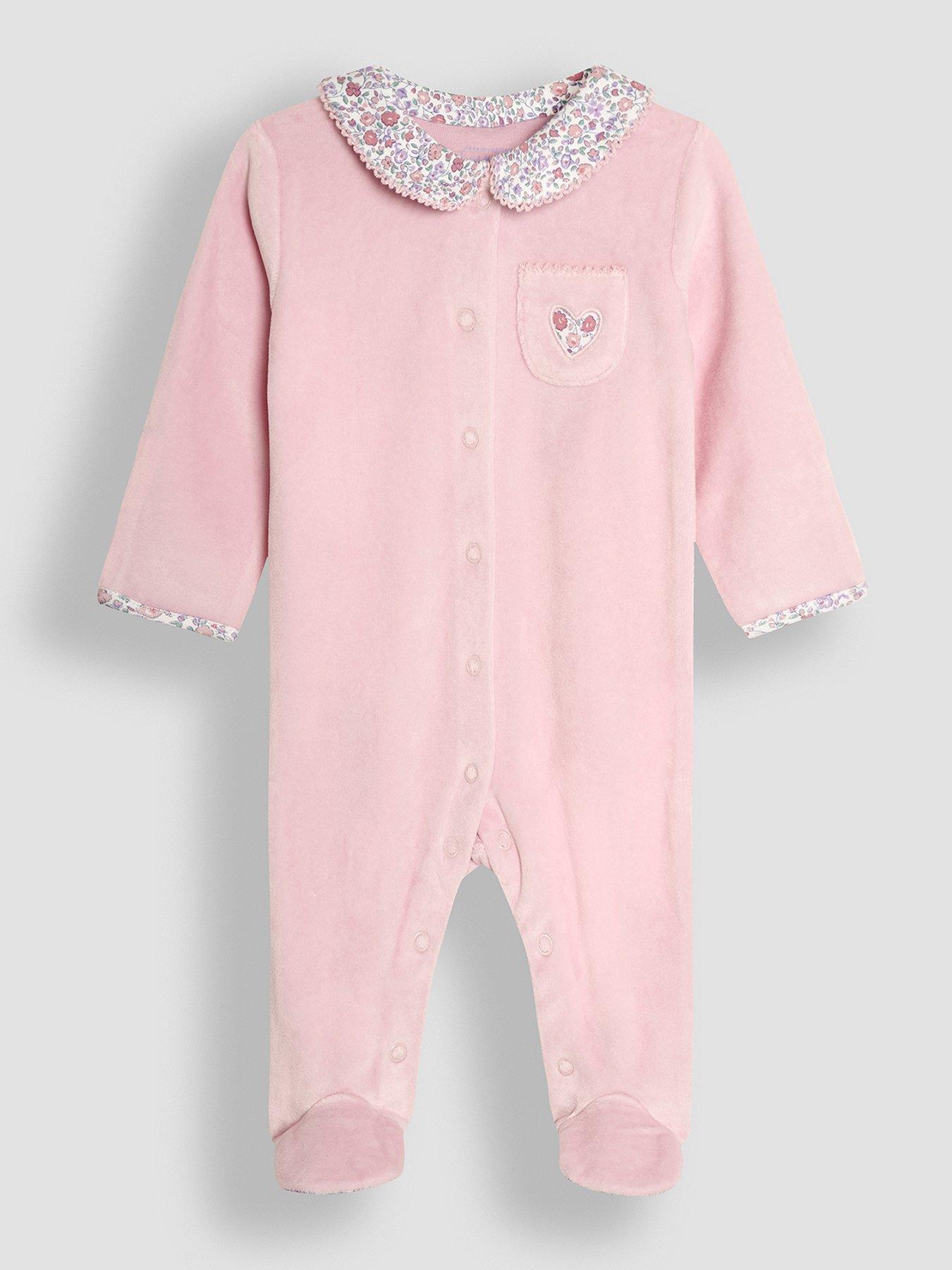 jojo maman bebe girls ditsy velour all in one - pink