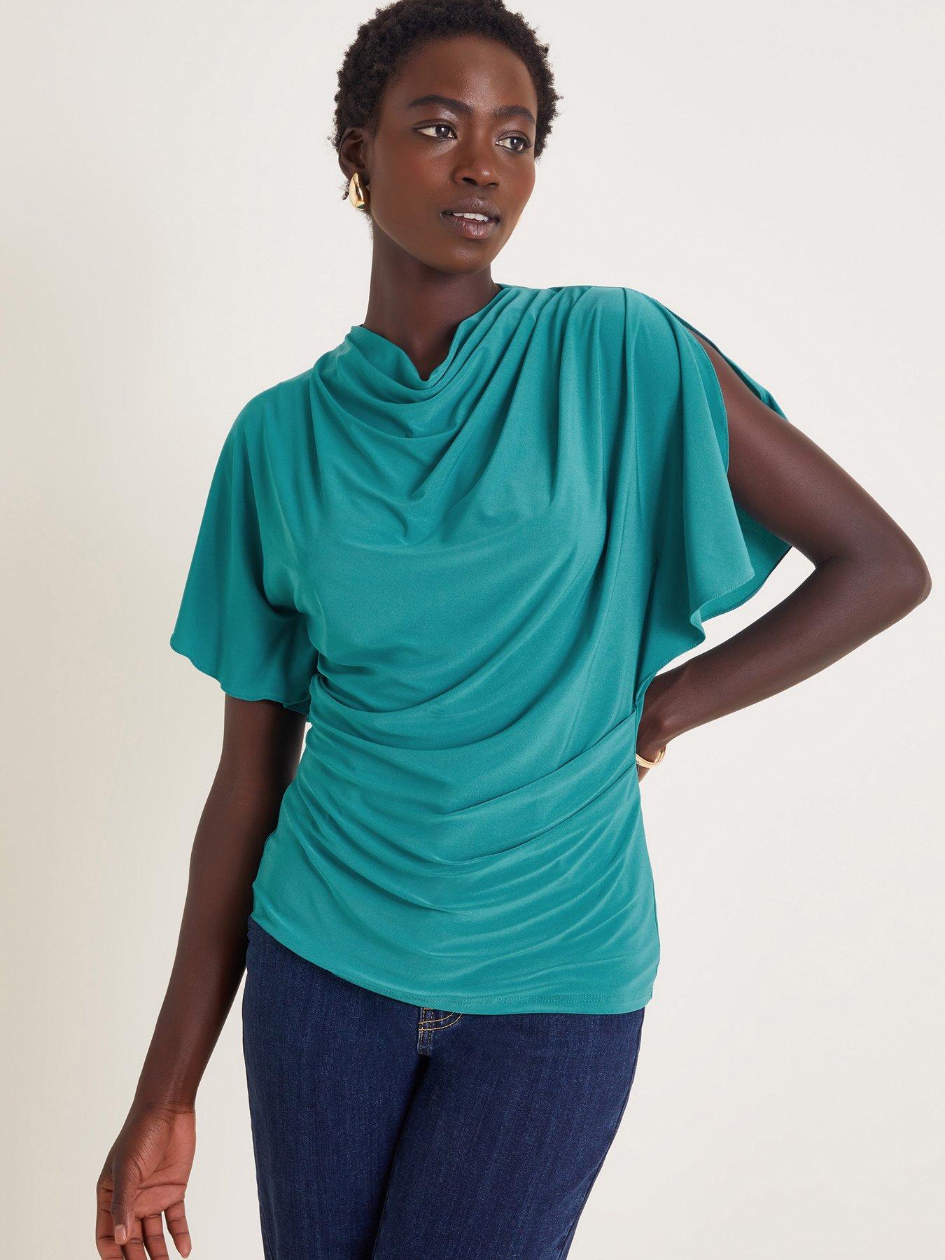 Monsoon Deb Drape Jersey Top - Teal | Very