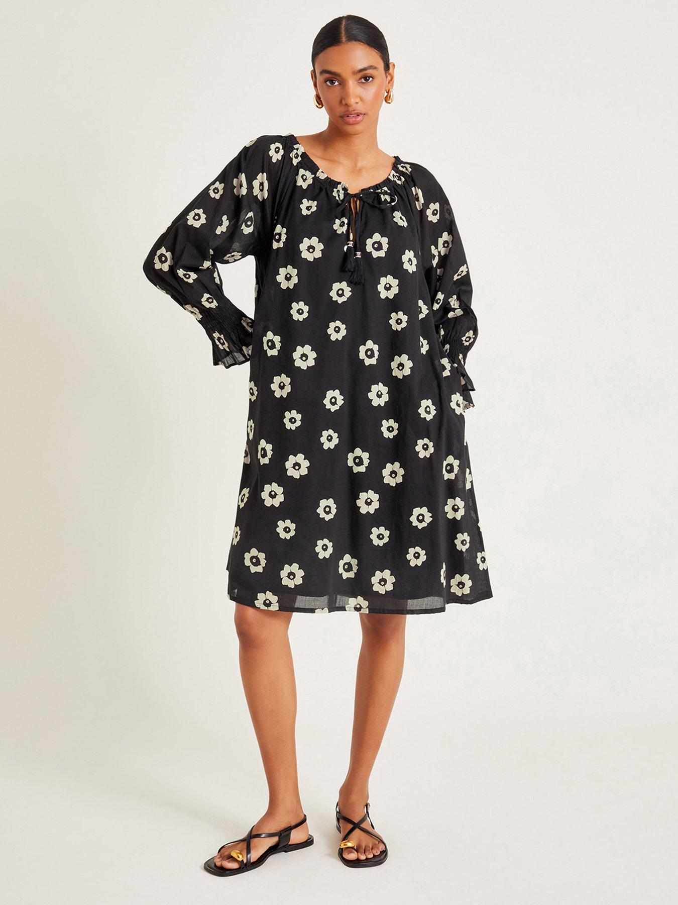 Monsoon Lei Floral Print Midi Dress - Black | Very.co.uk