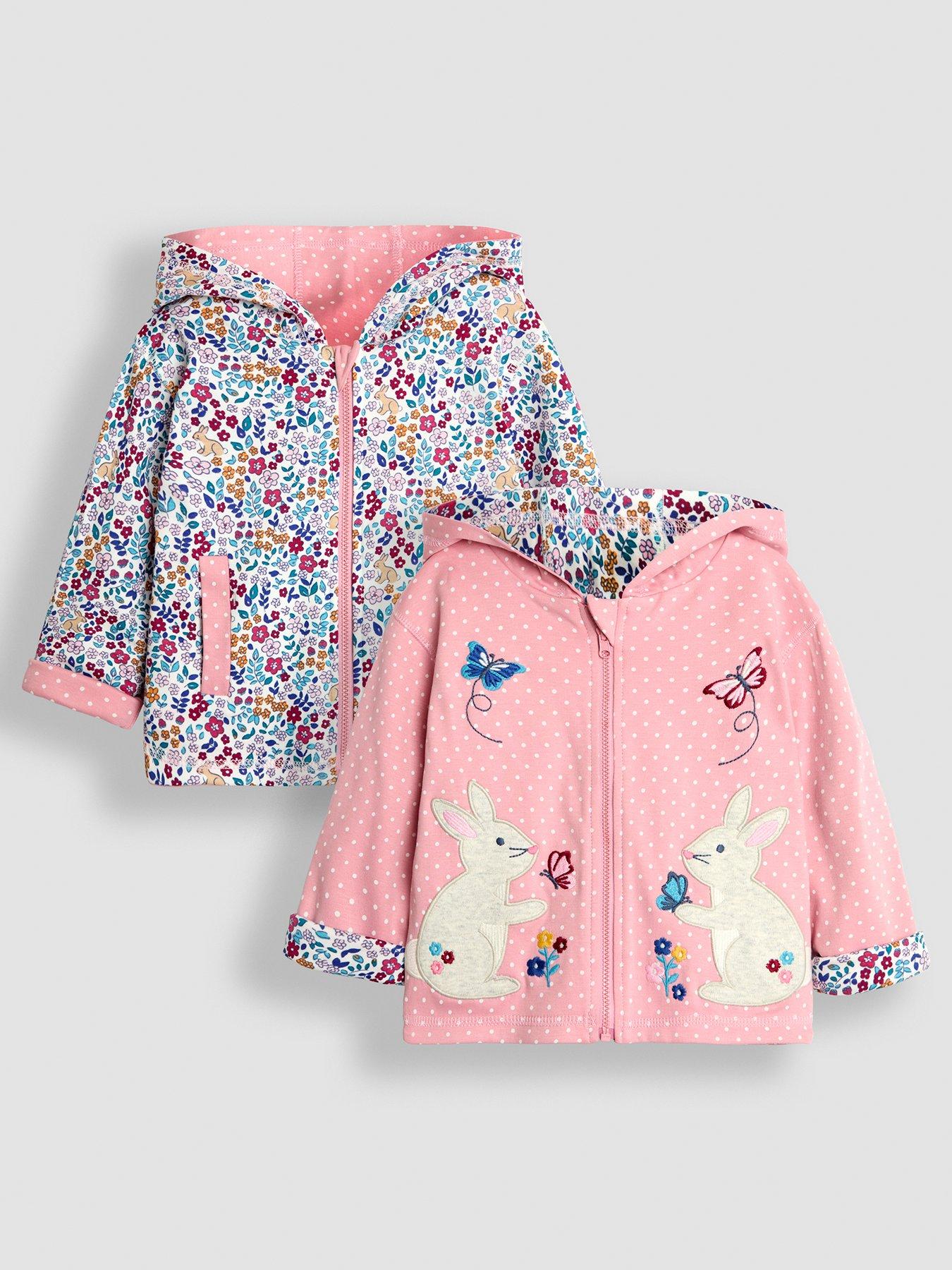 JoJo Maman Bebe Girls Bunny Applique Reversible Hoodie Pink Very