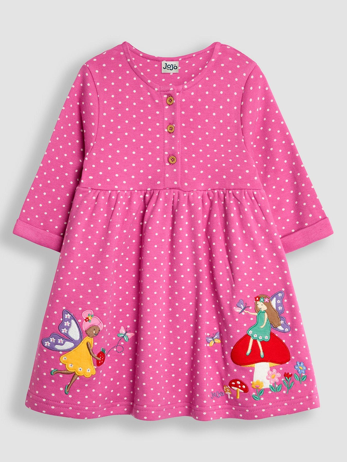 JoJo Maman Bebe Girls Dino Applique Pinafore Dress Top Set Pink Very