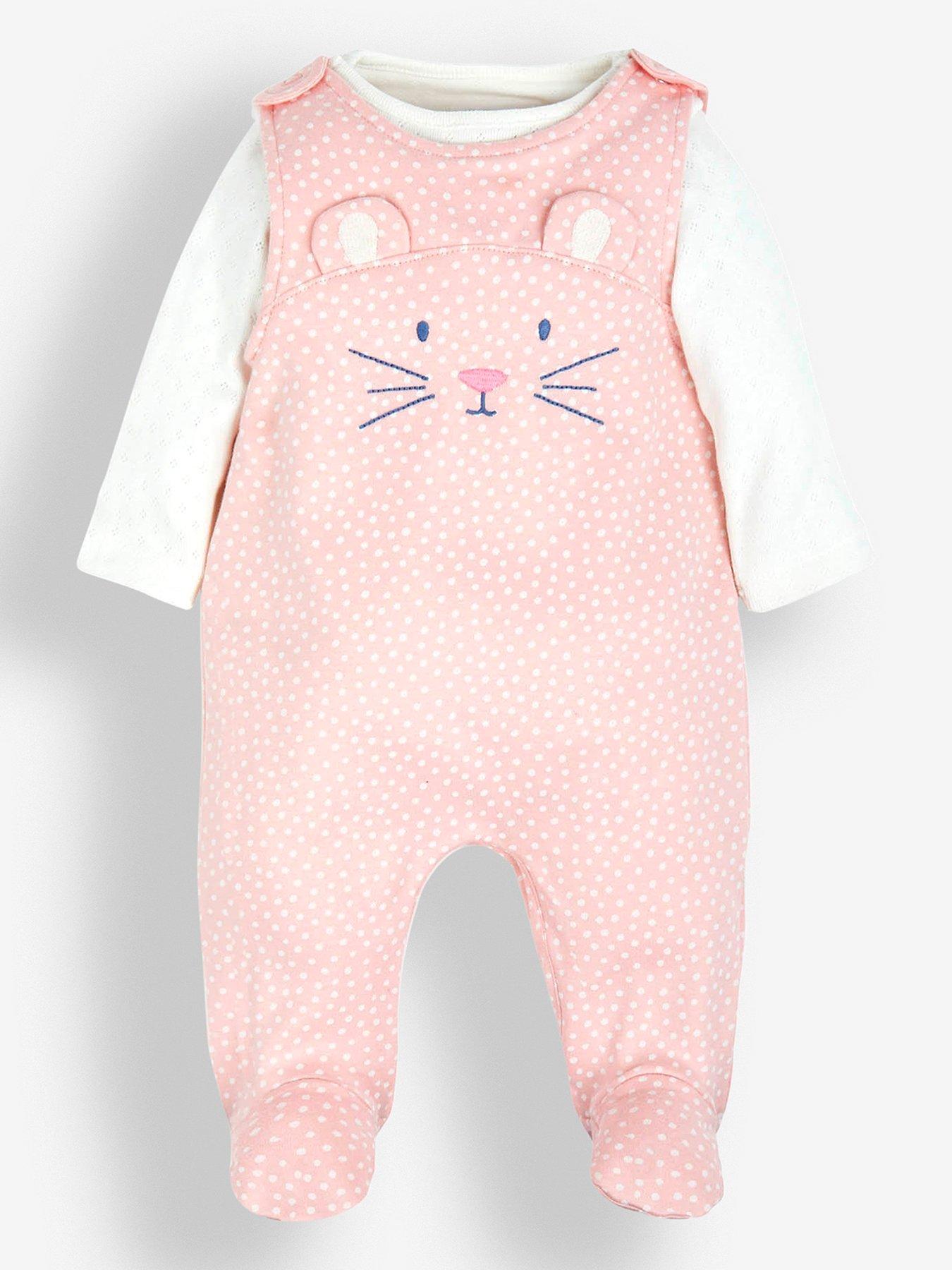 JoJo Maman Bebe Girls 2-Piece Mouse Dungaree Set - Pink