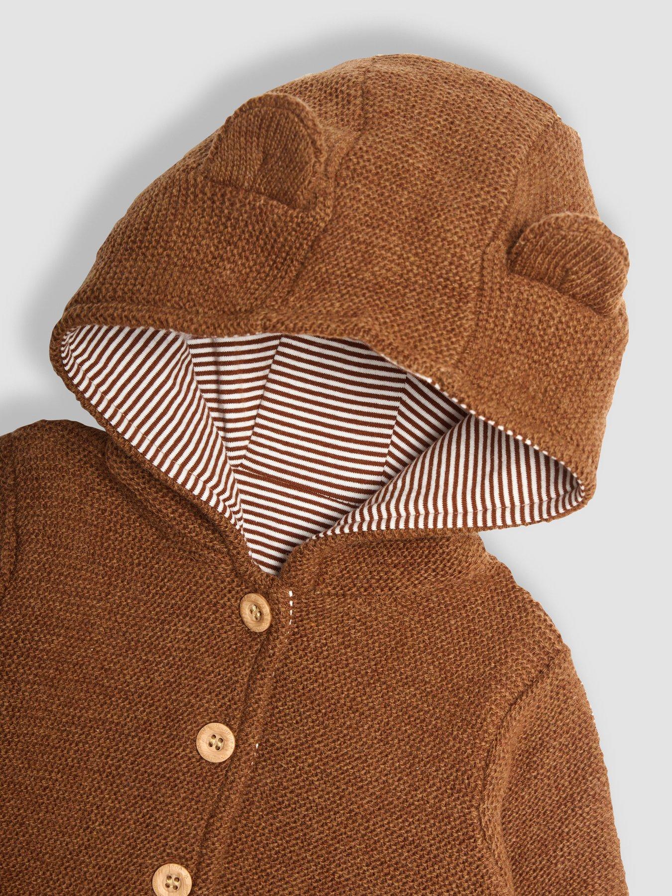 Boys Bear Hooded Cardigan - Brown