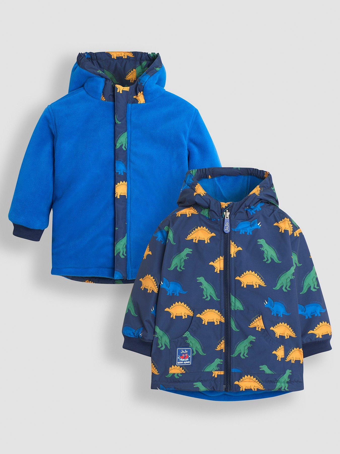 Boys Dinosaur Reversible Fleece Lined Jacket Navy