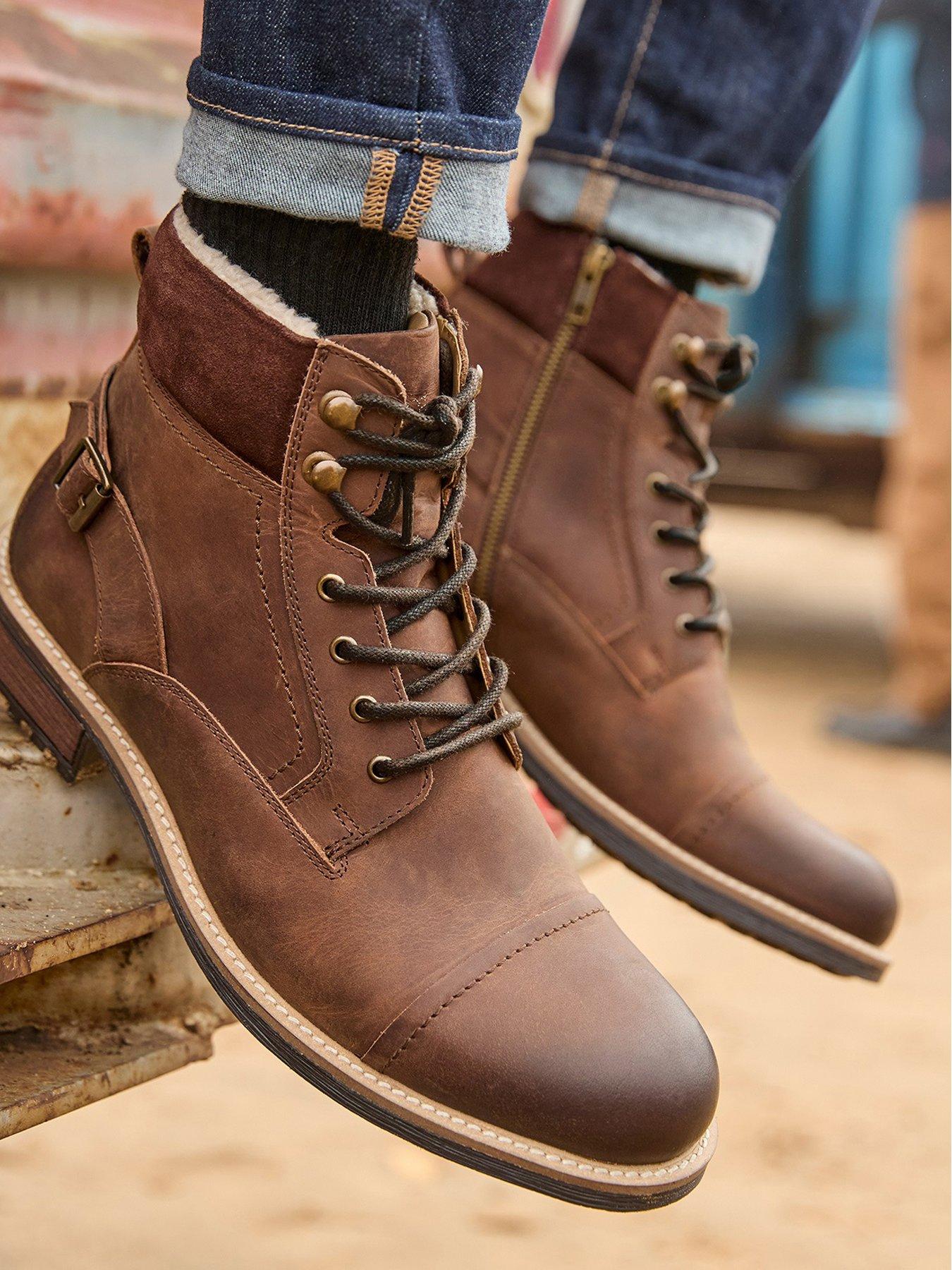 Joe Browns Aviator Borg Lined Oiled Leather Lace Up Boots Brown Very