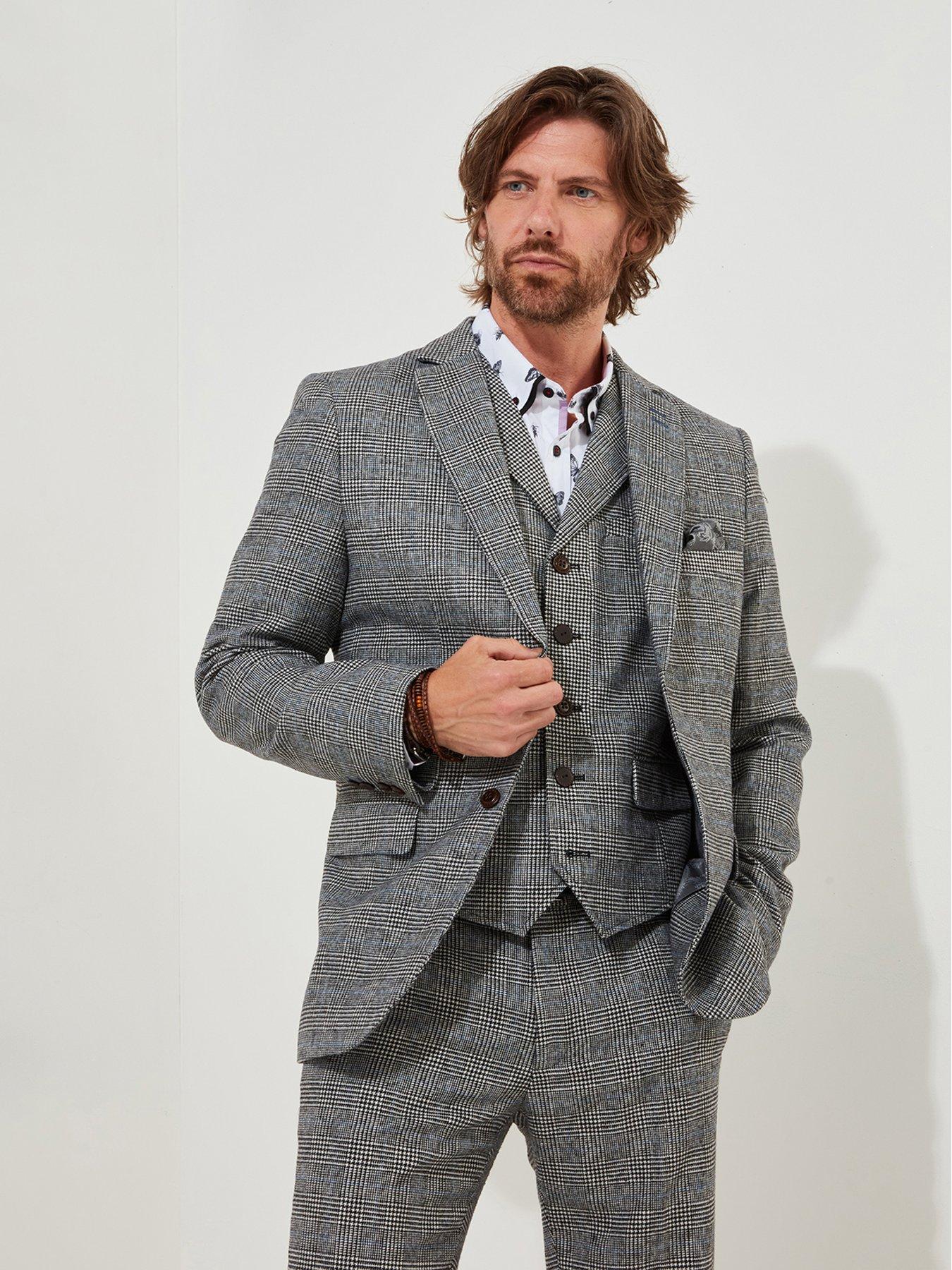 undefined Marvellous Mix Check Blazer Jacket - Grey