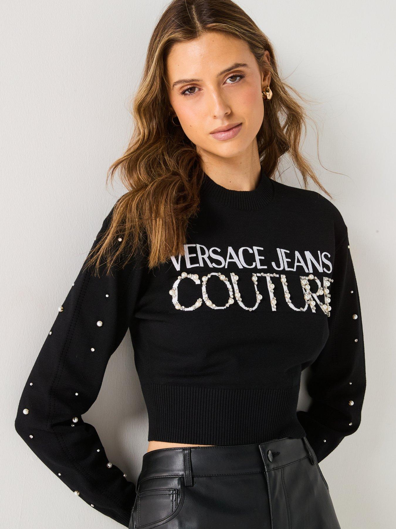 Image 4 of 5 of Versace Jeans Couture Large Logo Knit Jumper - Black