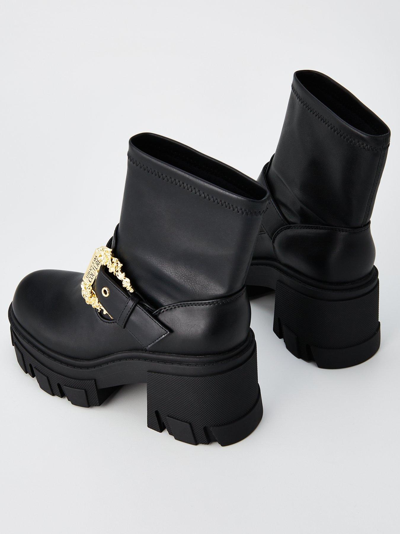 Image 3 of 7 of Versace Jeans Couture Buckle Detail Biker Boots - Black