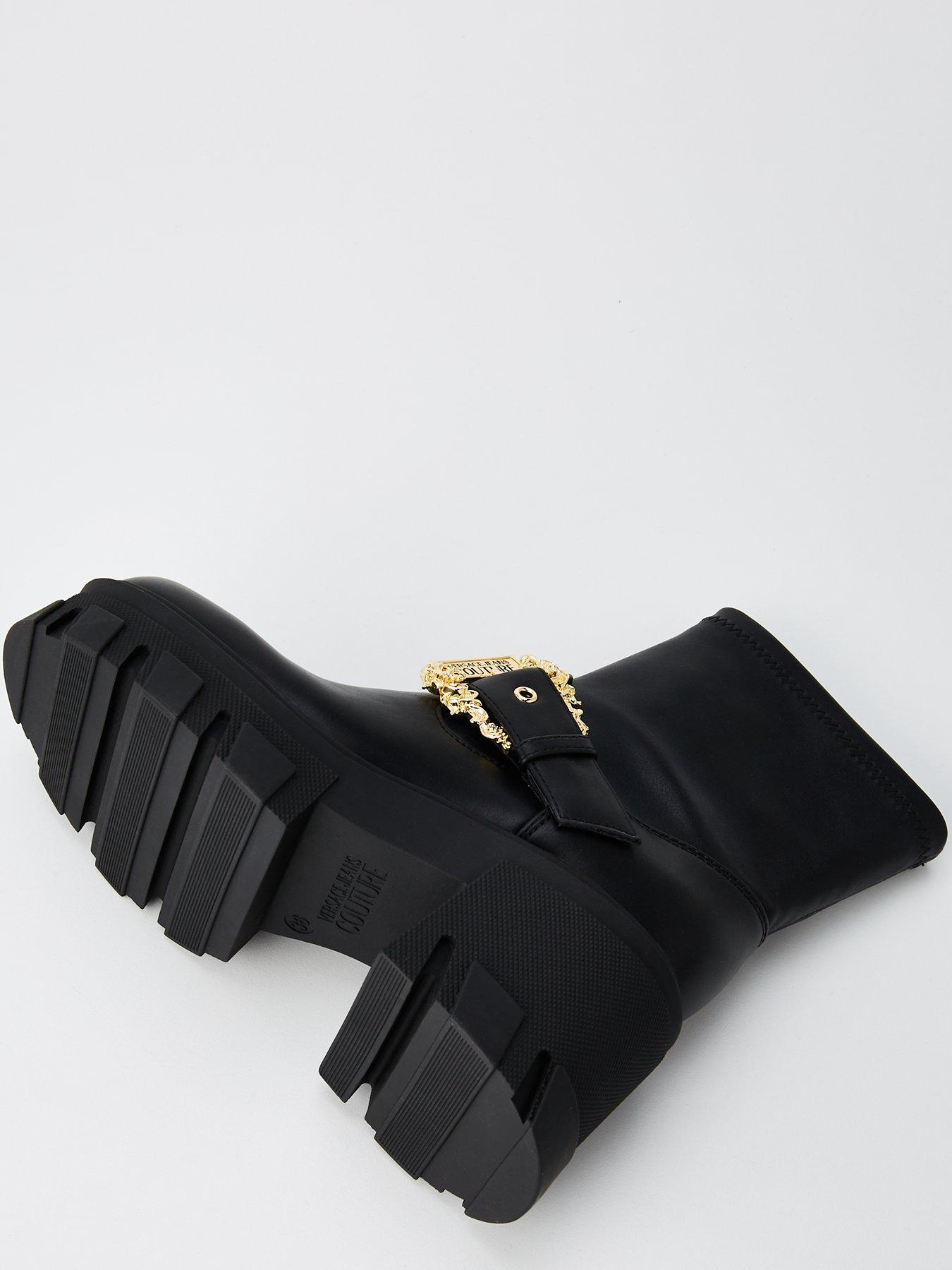 Image 5 of 7 of Versace Jeans Couture Buckle Detail Biker Boots - Black