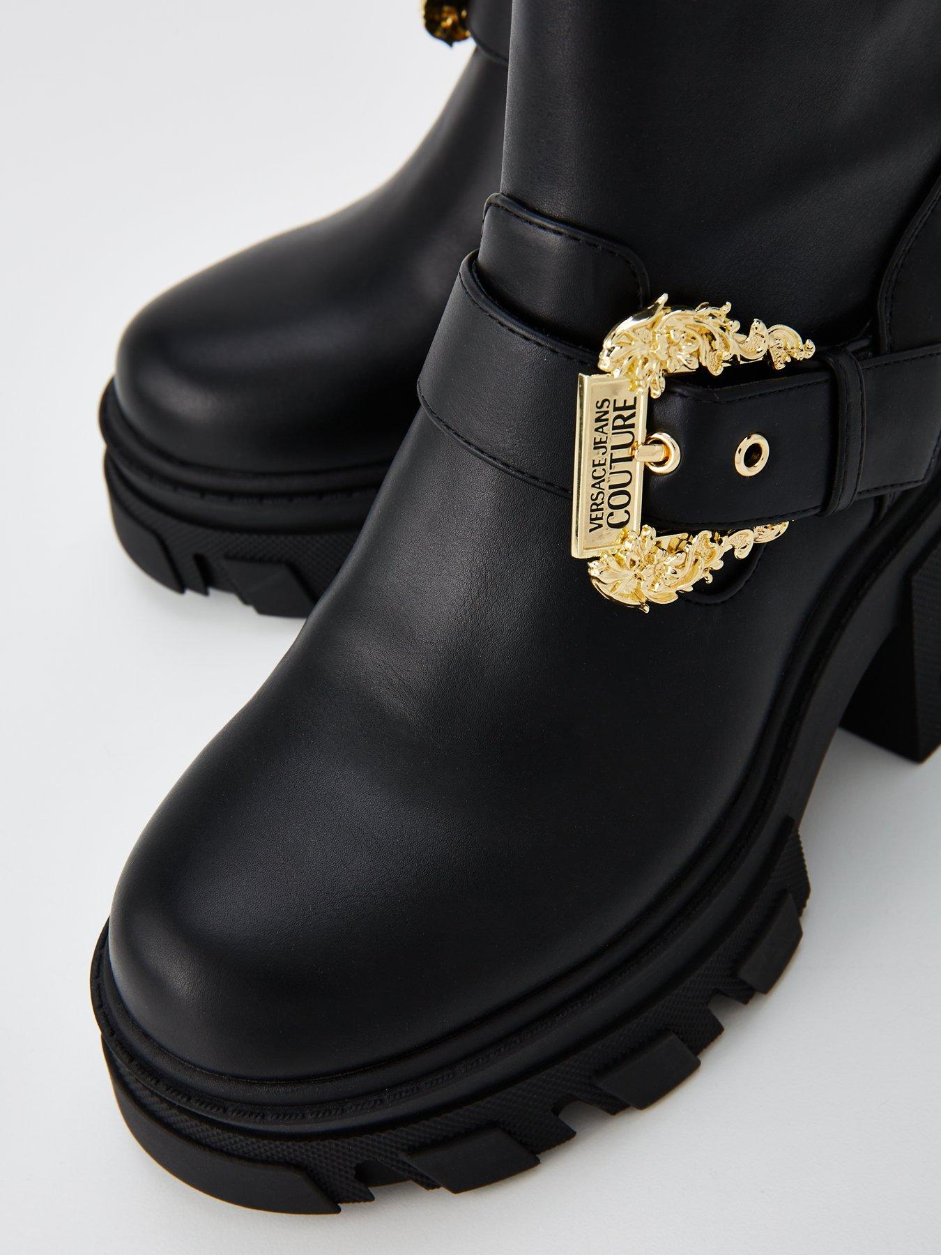 Image 6 of 7 of Versace Jeans Couture Buckle Detail Biker Boots - Black