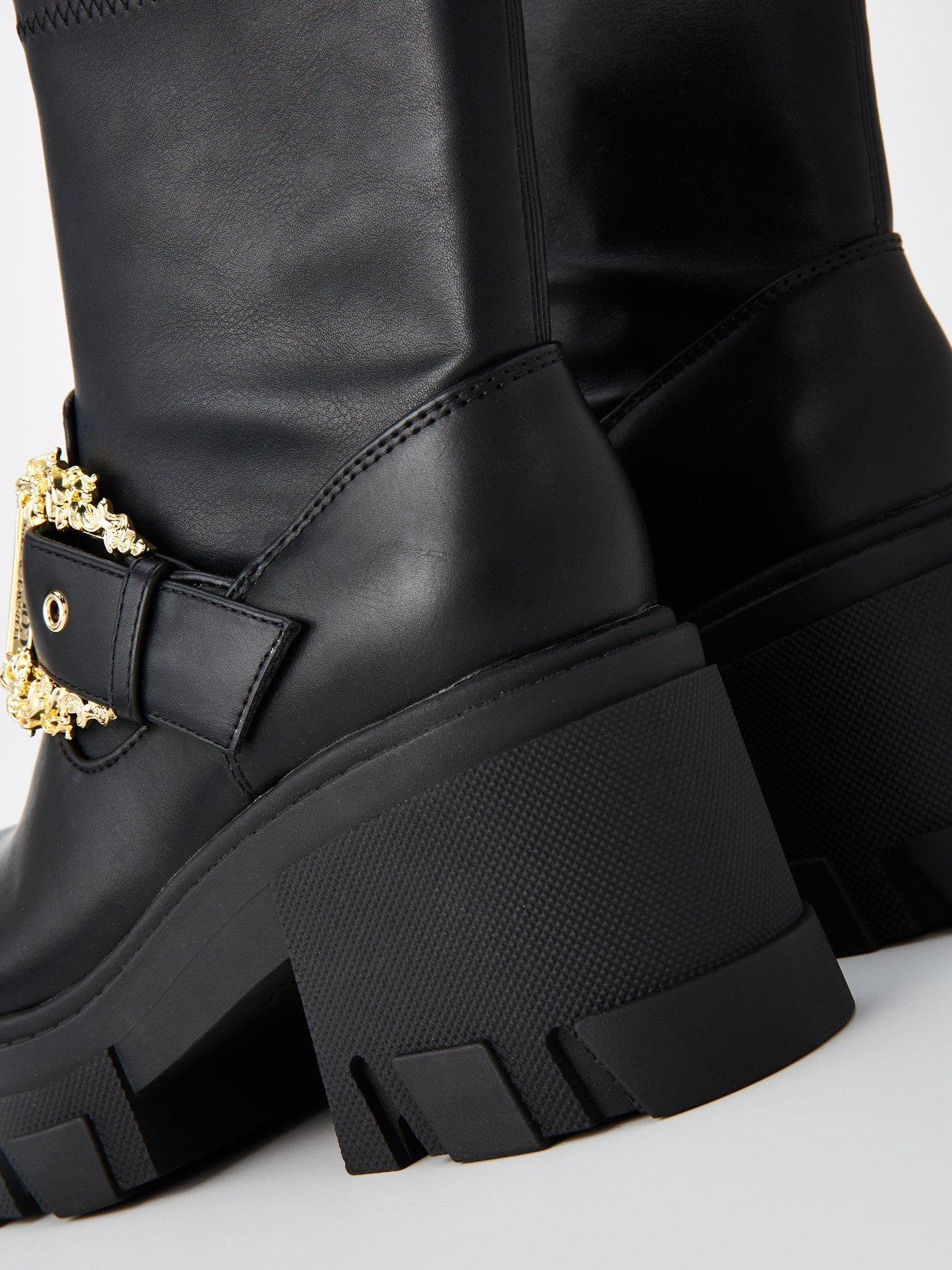 Image 7 of 7 of Versace Jeans Couture Buckle Detail Biker Boots - Black