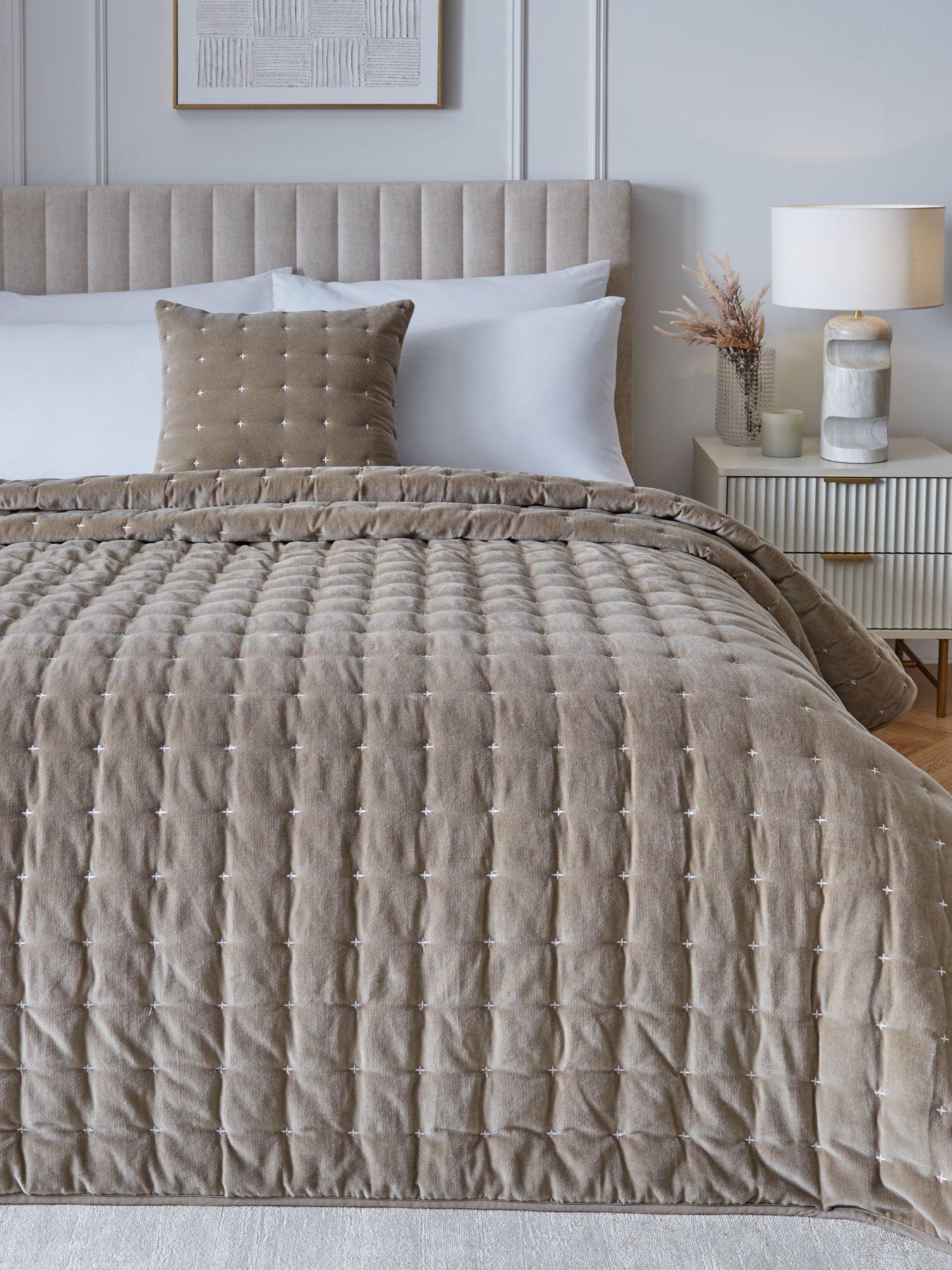 Image 1 of 4 of Very Home Cross Stitch Quilted Bedspread Throw in Taupe