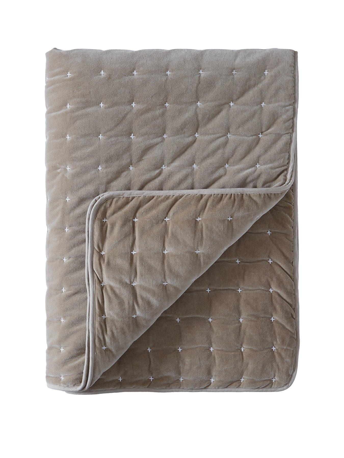 Image 2 of 4 of Very Home Cross Stitch Quilted Bedspread Throw in Taupe