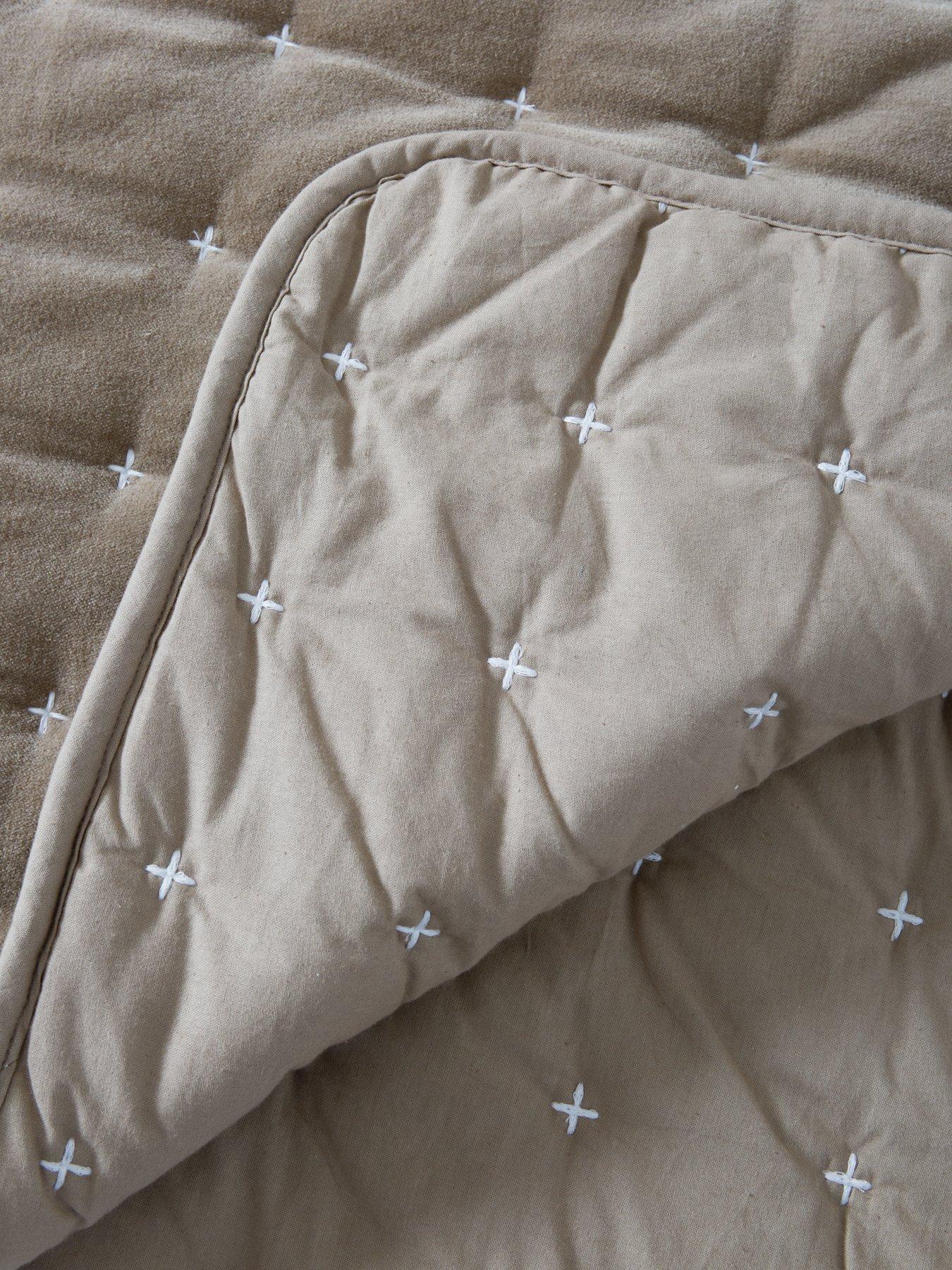 Image 4 of 4 of Very Home Cross Stitch Quilted Bedspread Throw in Taupe