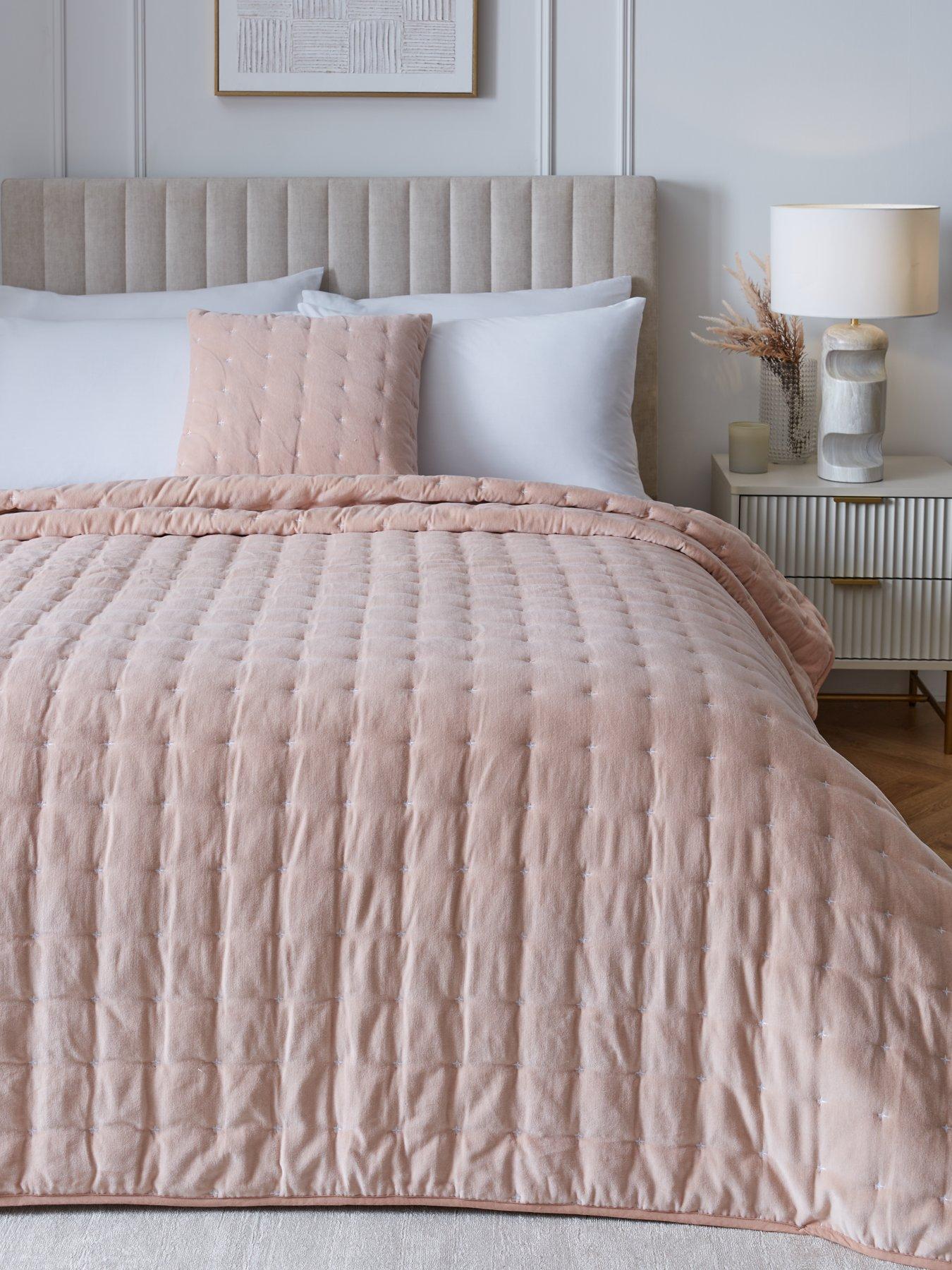 undefined Cross Stitch Quilted Bedspread Throw - Blush