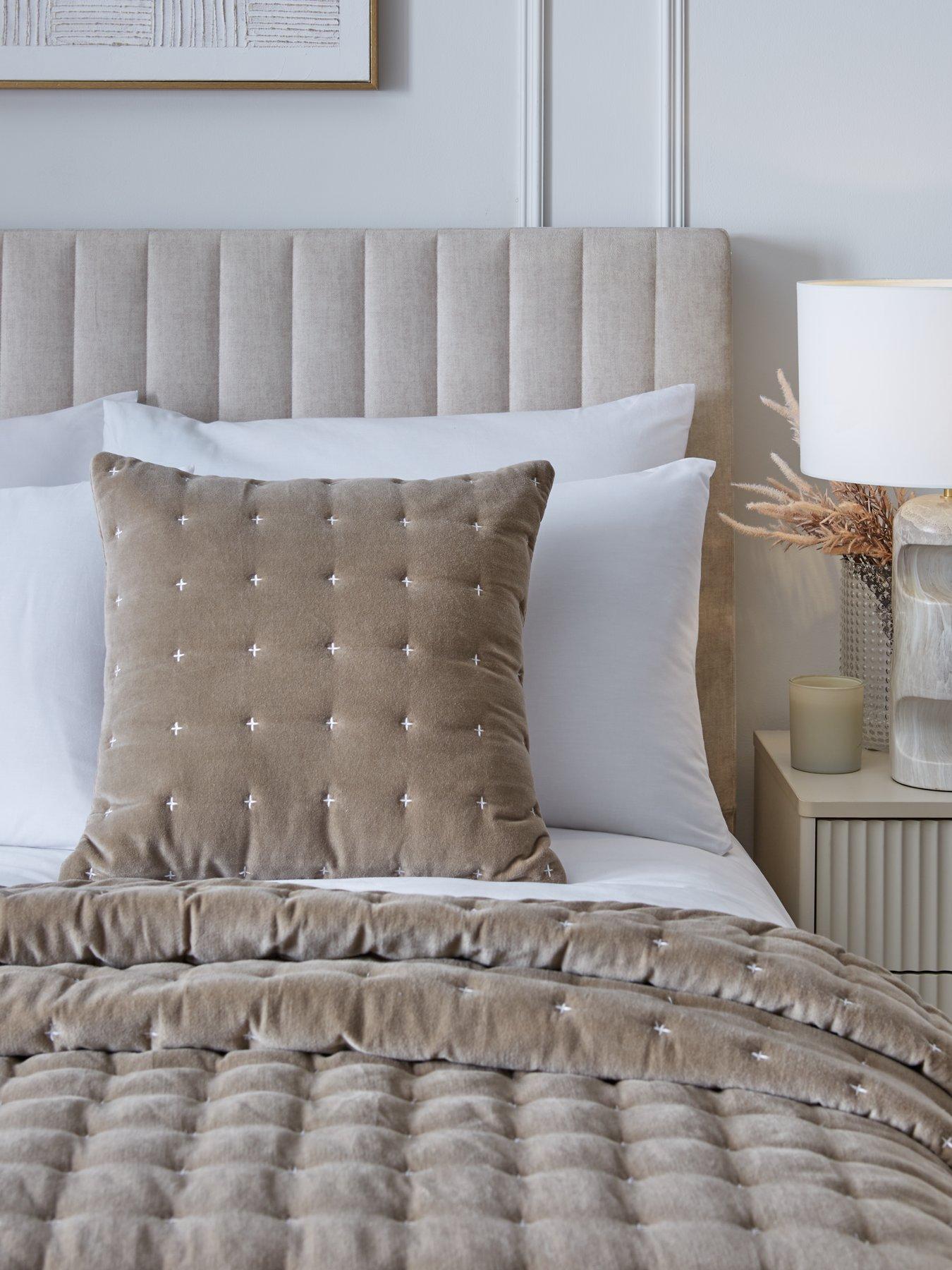 Product photograph of Very Home Cross Stitch Quilted Cushion In Taupe from very.co.uk