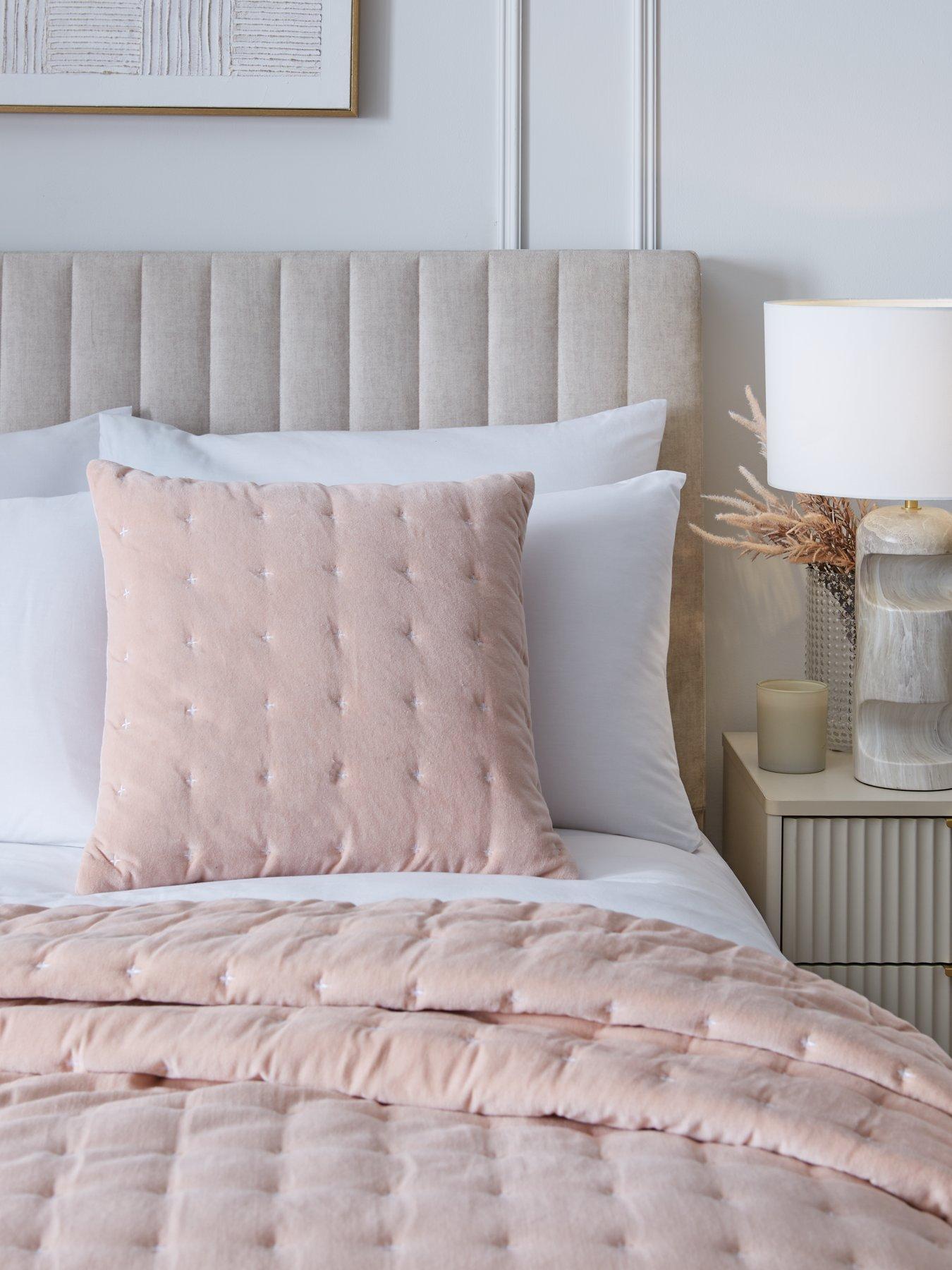 undefined Cross Stitch Quilted Cushion in Blush