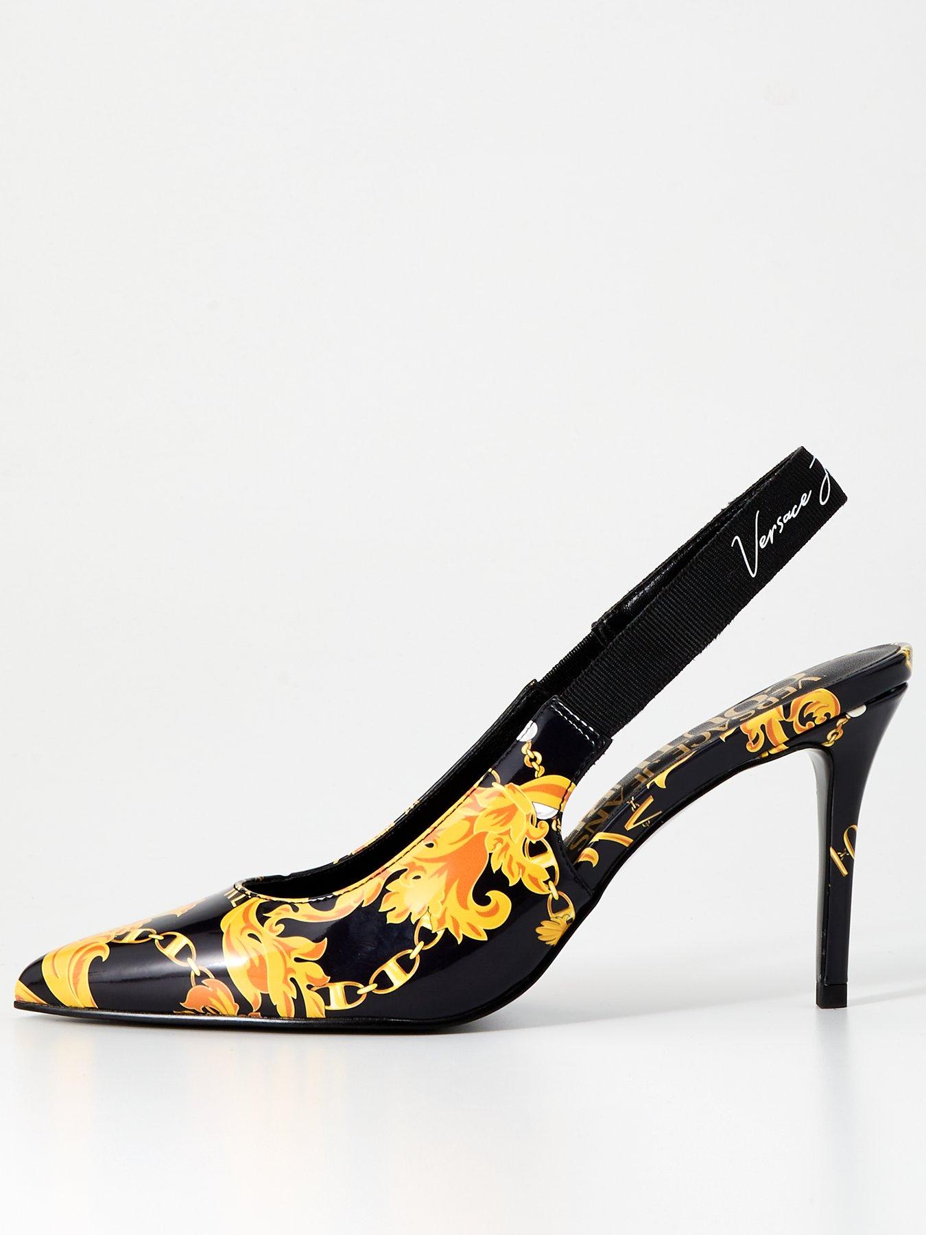 undefined Baroque Print Slingback Heels - Black/Gold