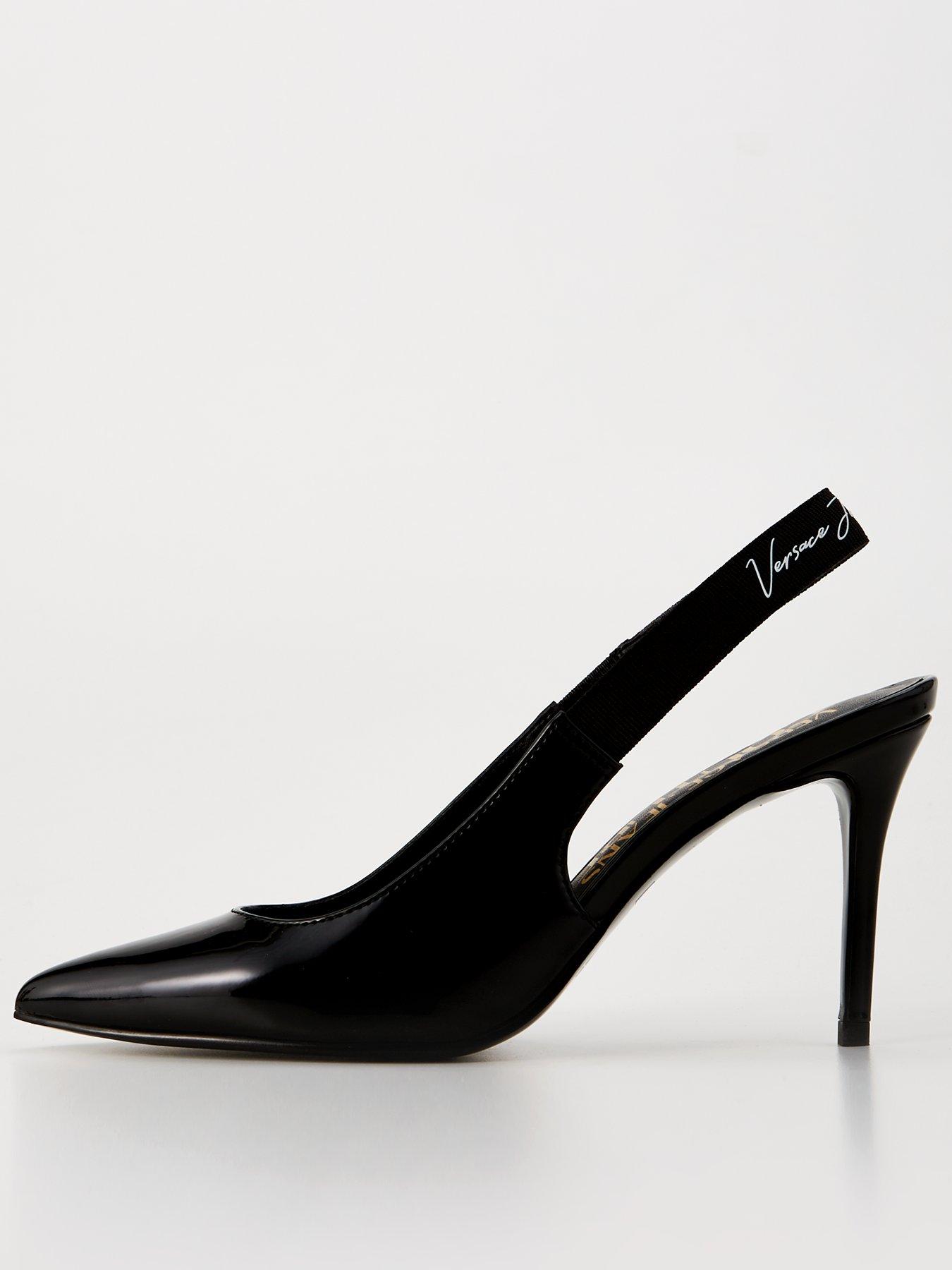 Versace black and white logo strap heels sales