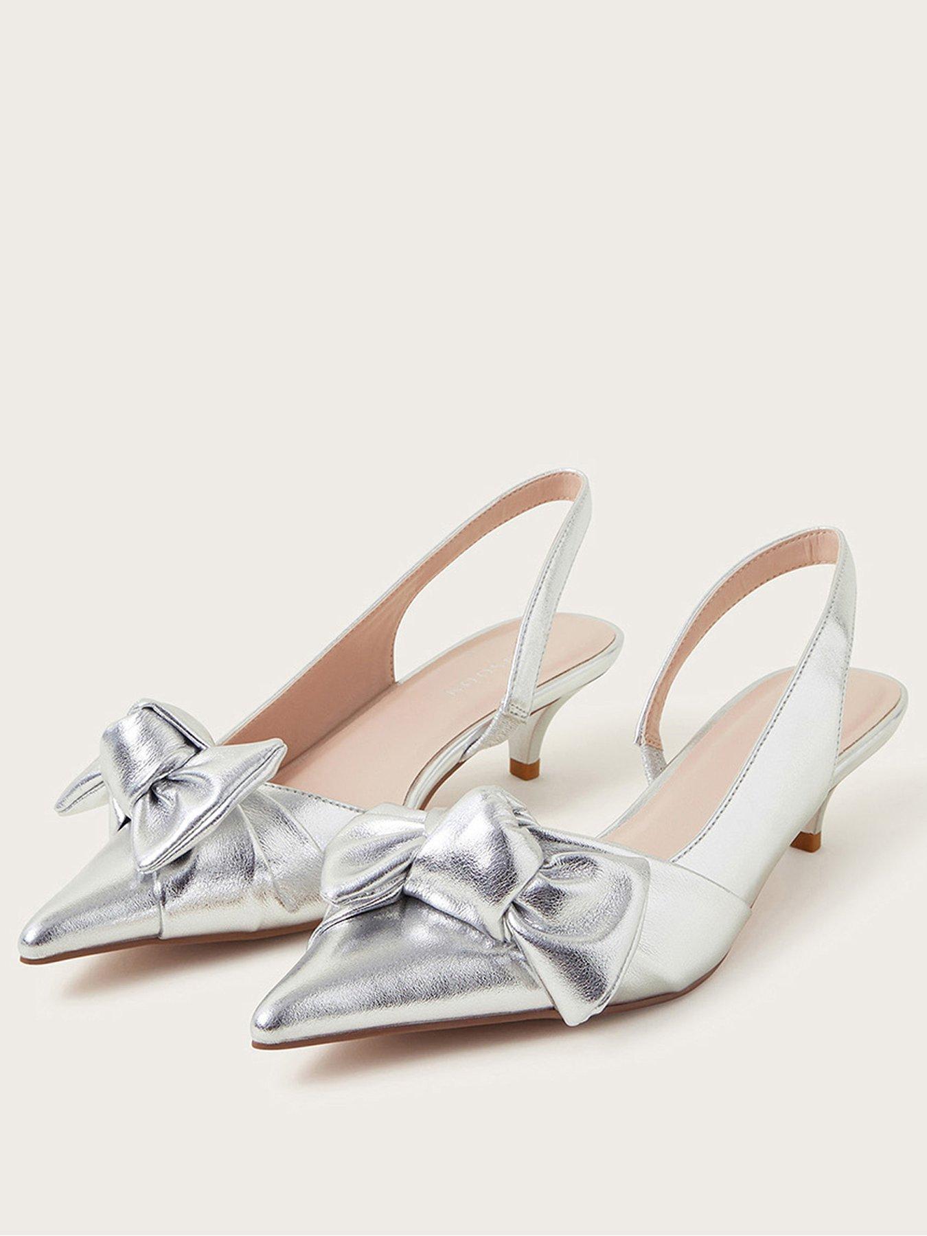 Image 2 of 4 of Monsoon Bronte Bow Kitten Heels - Silver