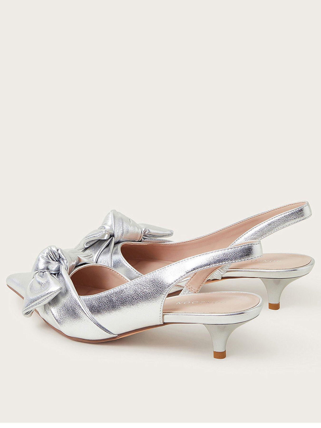 Image 3 of 4 of Monsoon Bronte Bow Kitten Heels - Silver