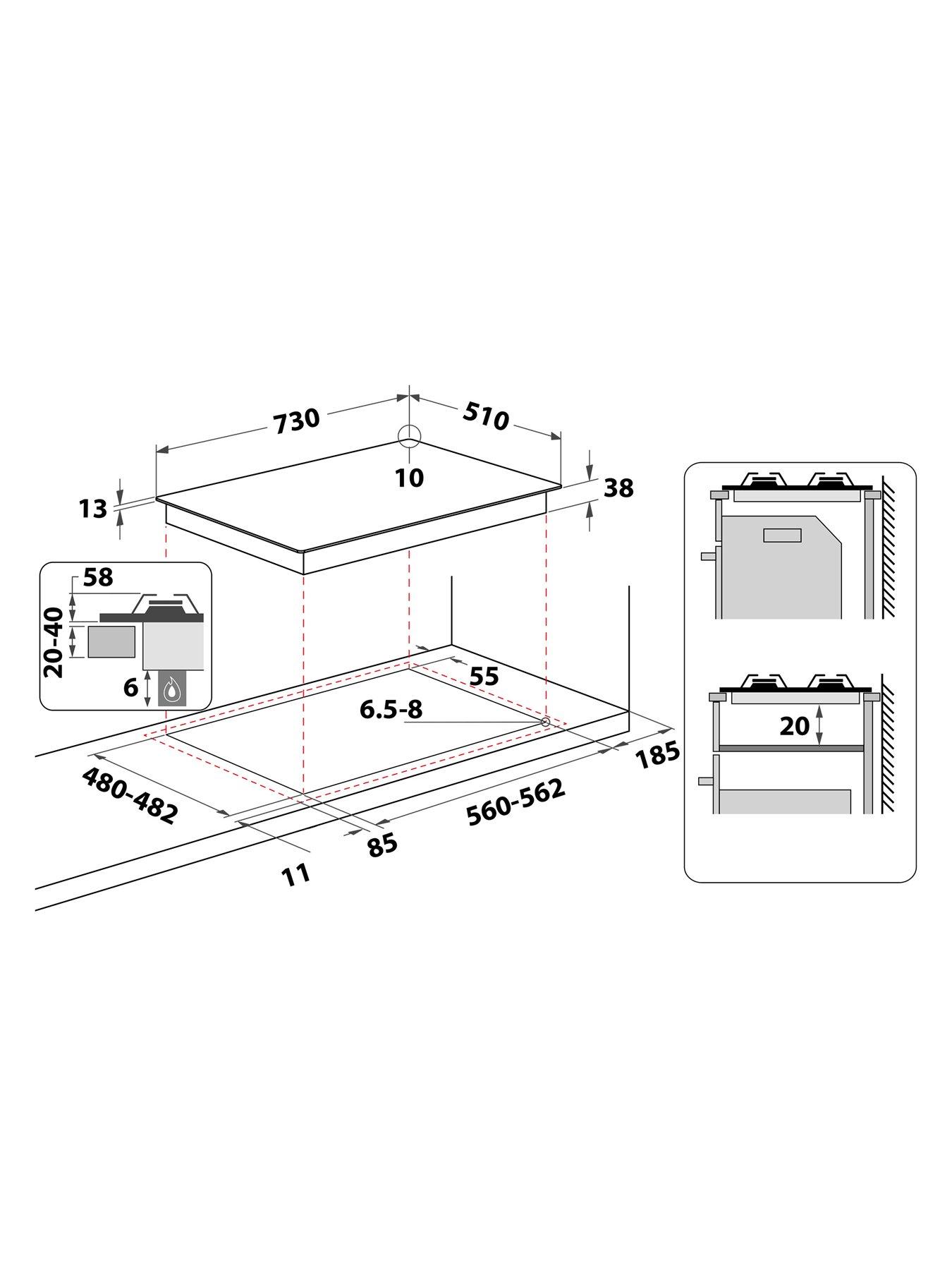 Image 6 of 7 of Indesit THP751PIXI 75cm Gas Hob - Stainless Steel